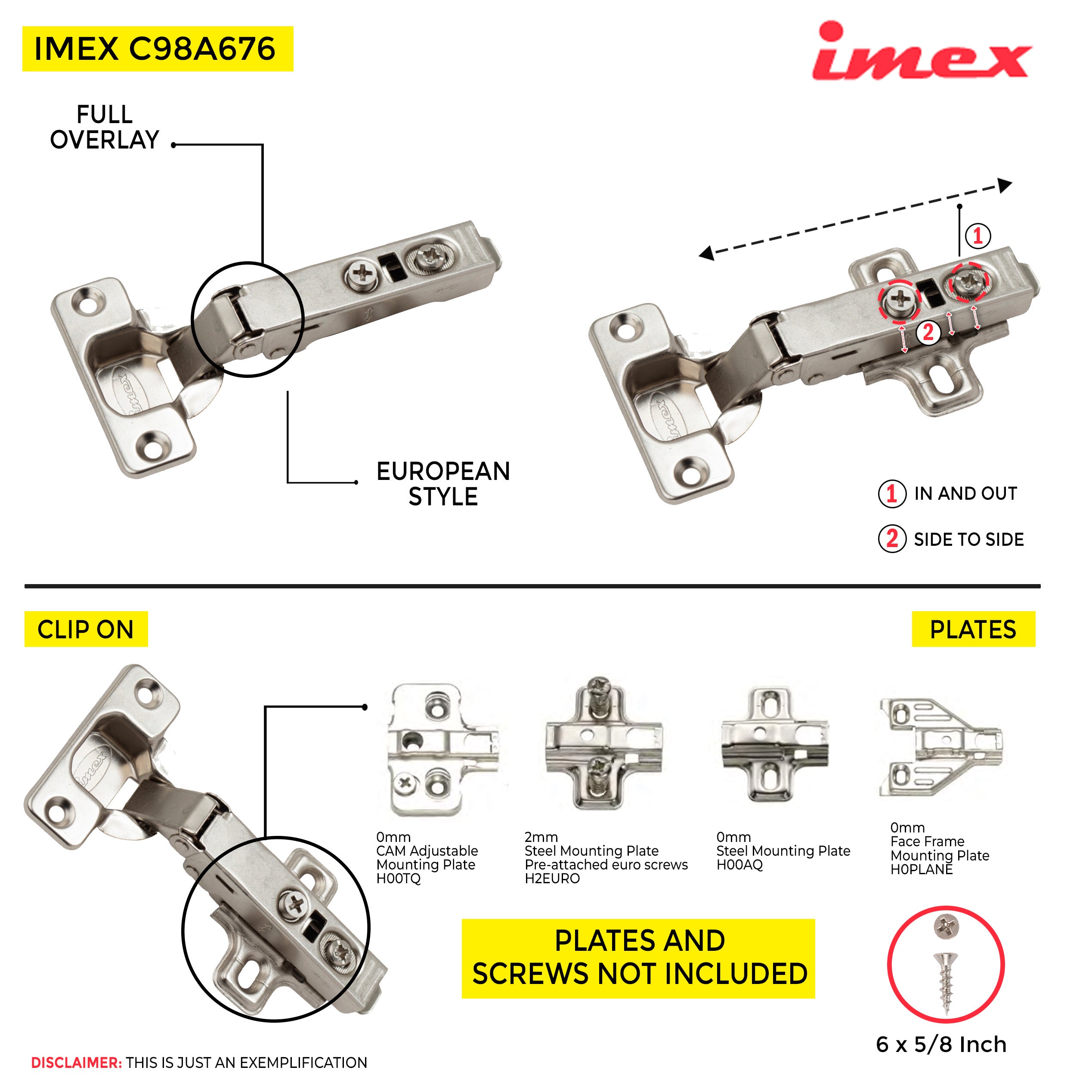Clip-On Hinge Full Ov C=0 W/Plastic Dow