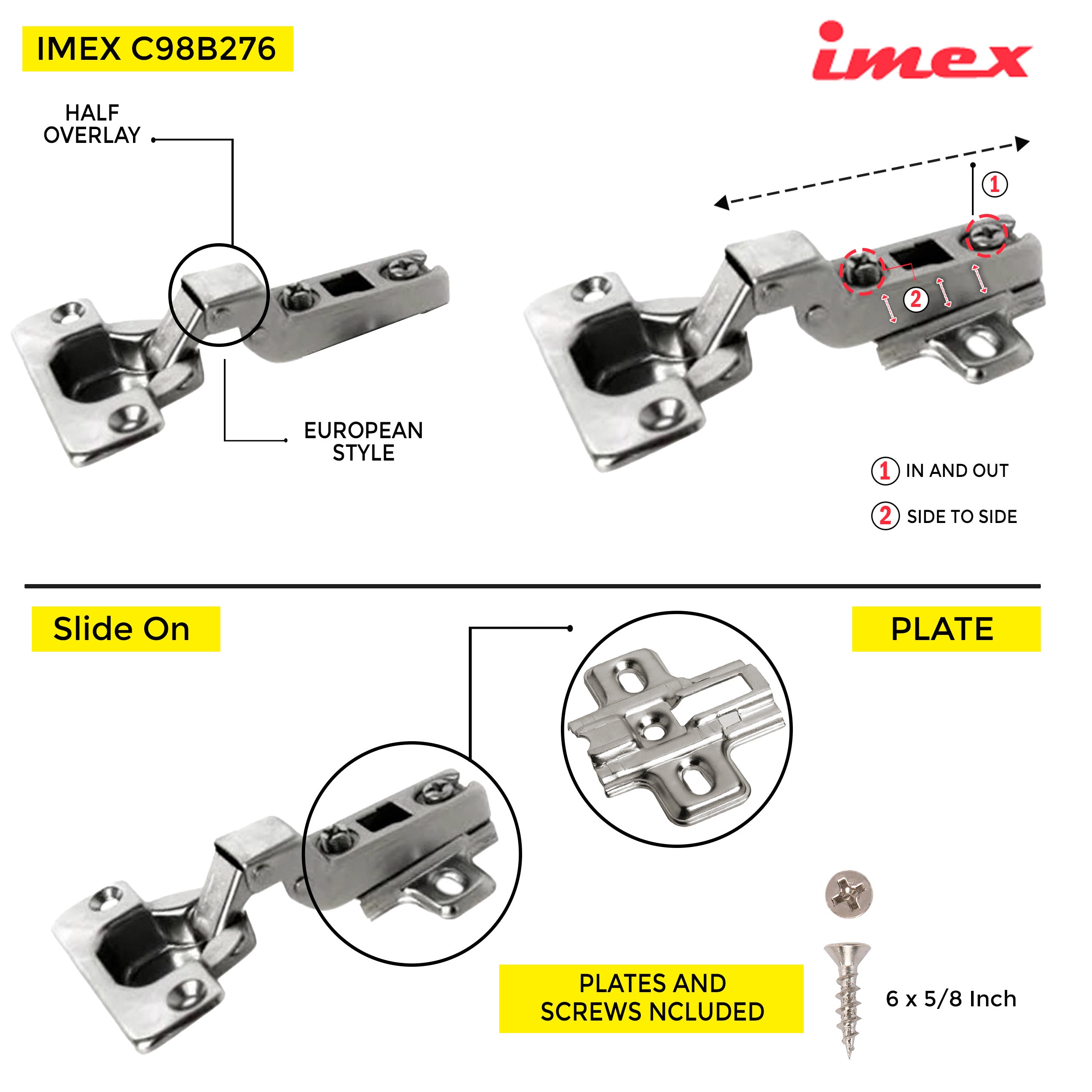 Slide-On Hinge Half Overlay Plate Includ