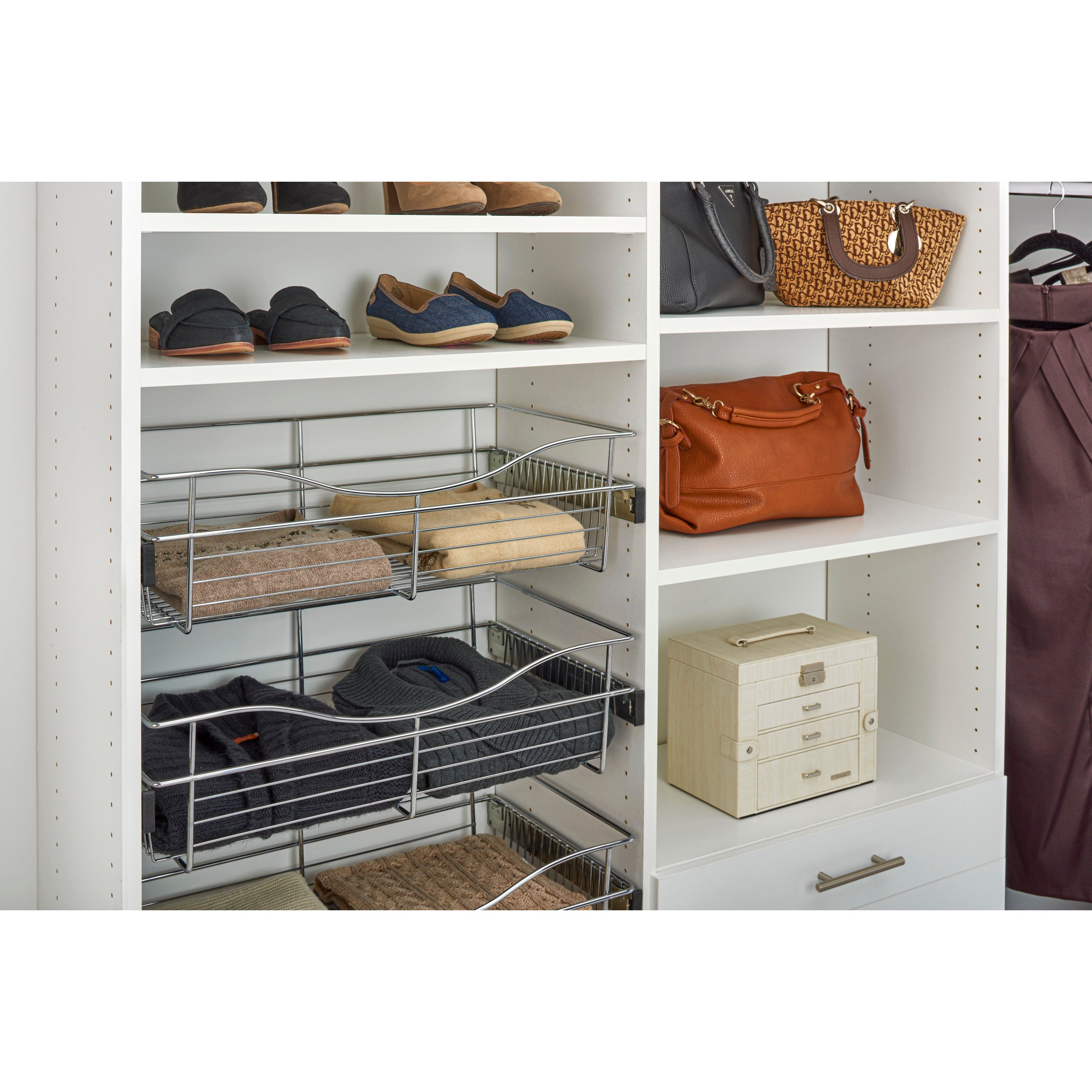 18 in Chrome Closet Pullout Basket Chrome  18 in (457 mm) W x 16 in (406 mm) D x 11 in (279 mm) H