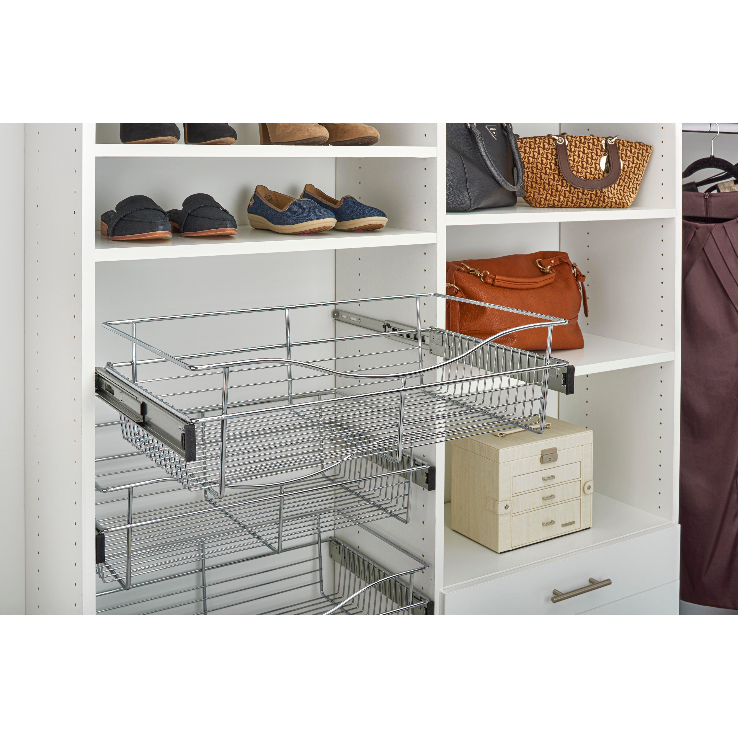 30 in Chrome Closet Pullout Basket Chrome  30 in (762 mm) W x 12 in (305 mm) D x 11 in (279 mm) H