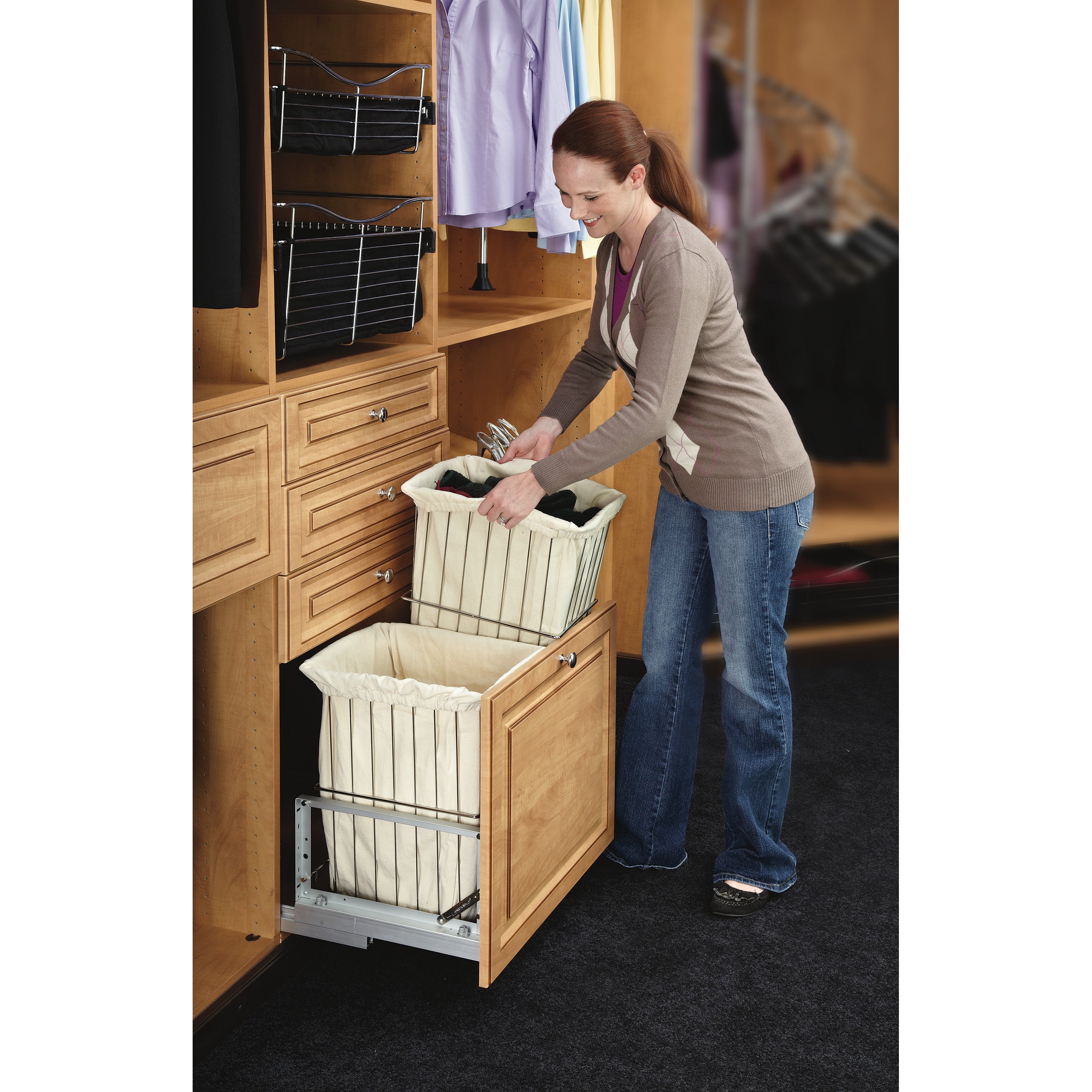 24 in White Wire Bin Hamper, Soft Close White  24 in (610 mm) W x 13.94 in (354 mm) D x 18.88 in (480 mm) H