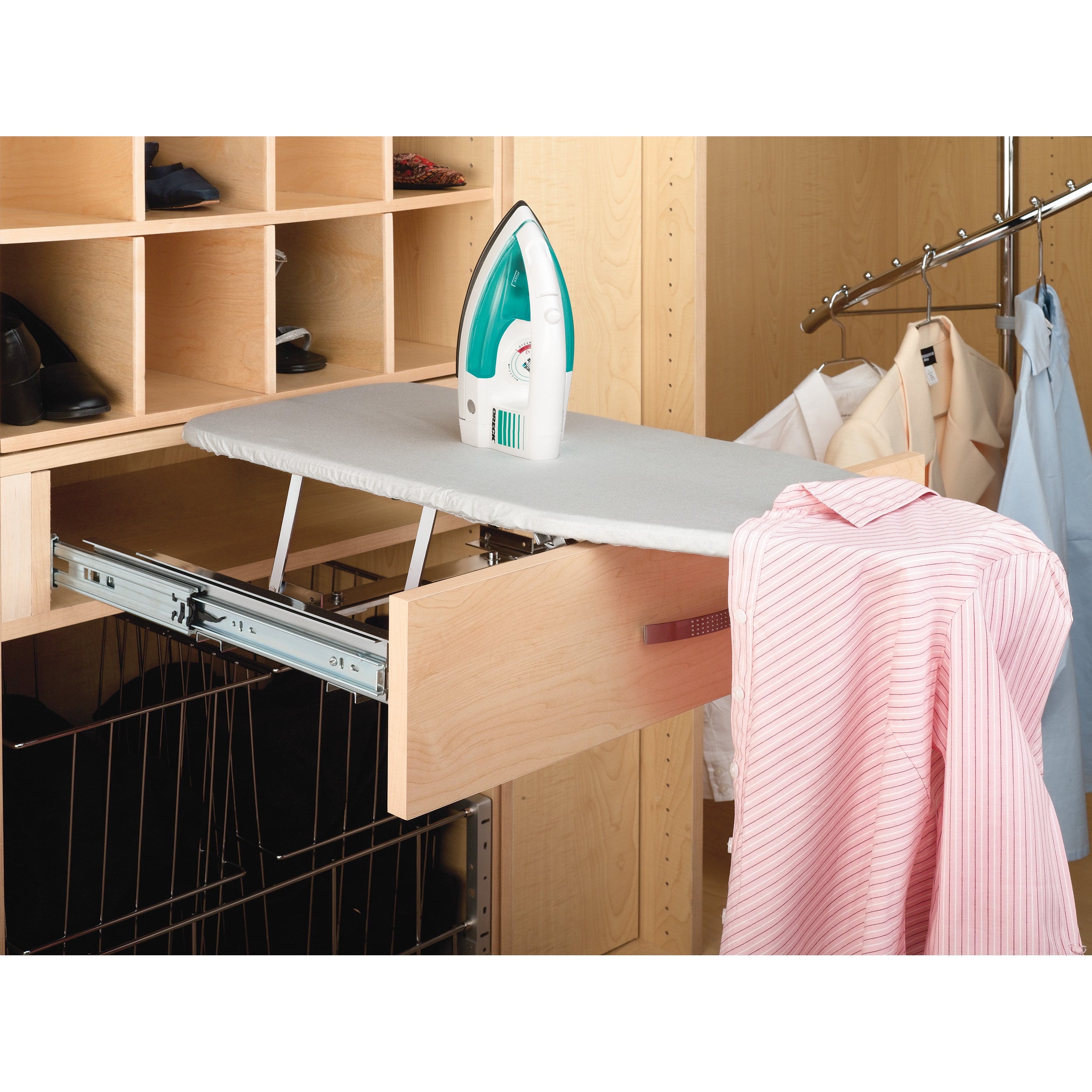 Closet Pullout Ironing Board Gray  14.25 in (362 mm) W x 15.88 in (403 mm) D x 4 in (102 mm) H