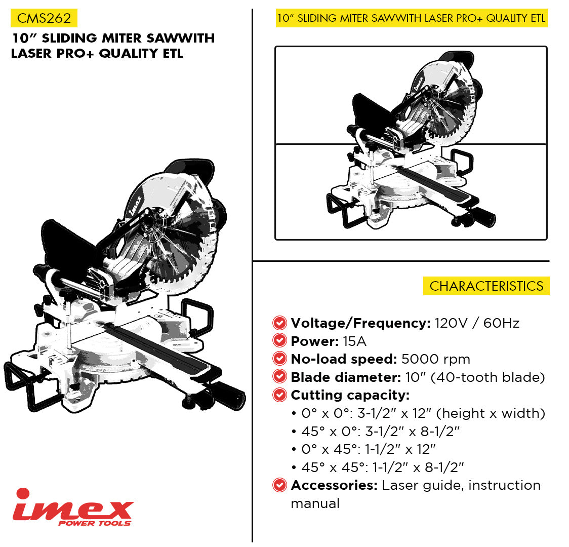 10" Sliding Miter Saw with Laser ? IMEX Power Tools