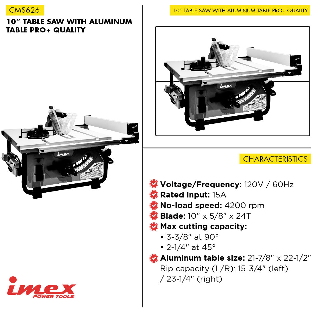 10" Table Saw with Aluminum Table ? IMEX Power Tools (Pro+ Quality)