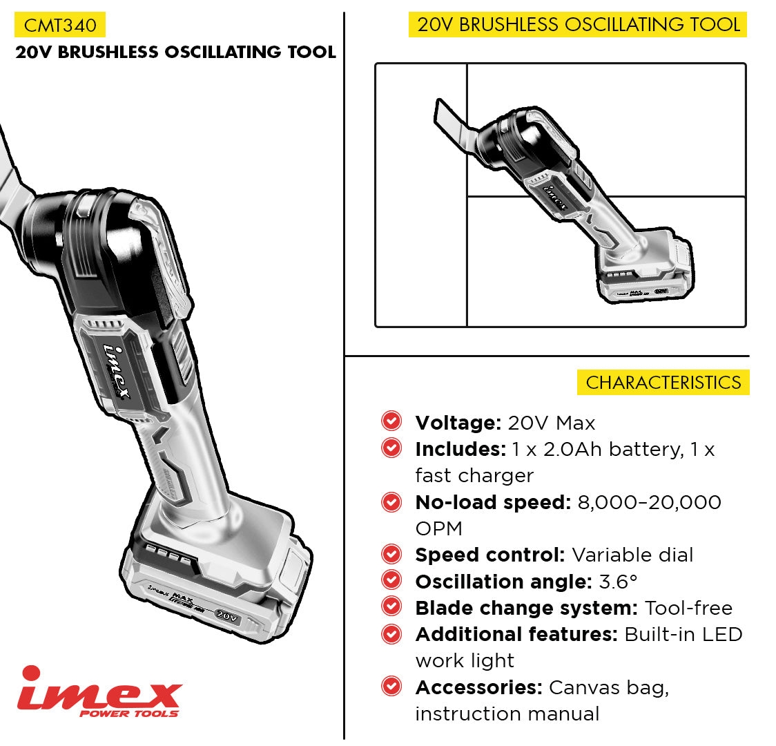 20V Brushless Oscillating Tool with Battery and Charger ? IMEX Power Tools