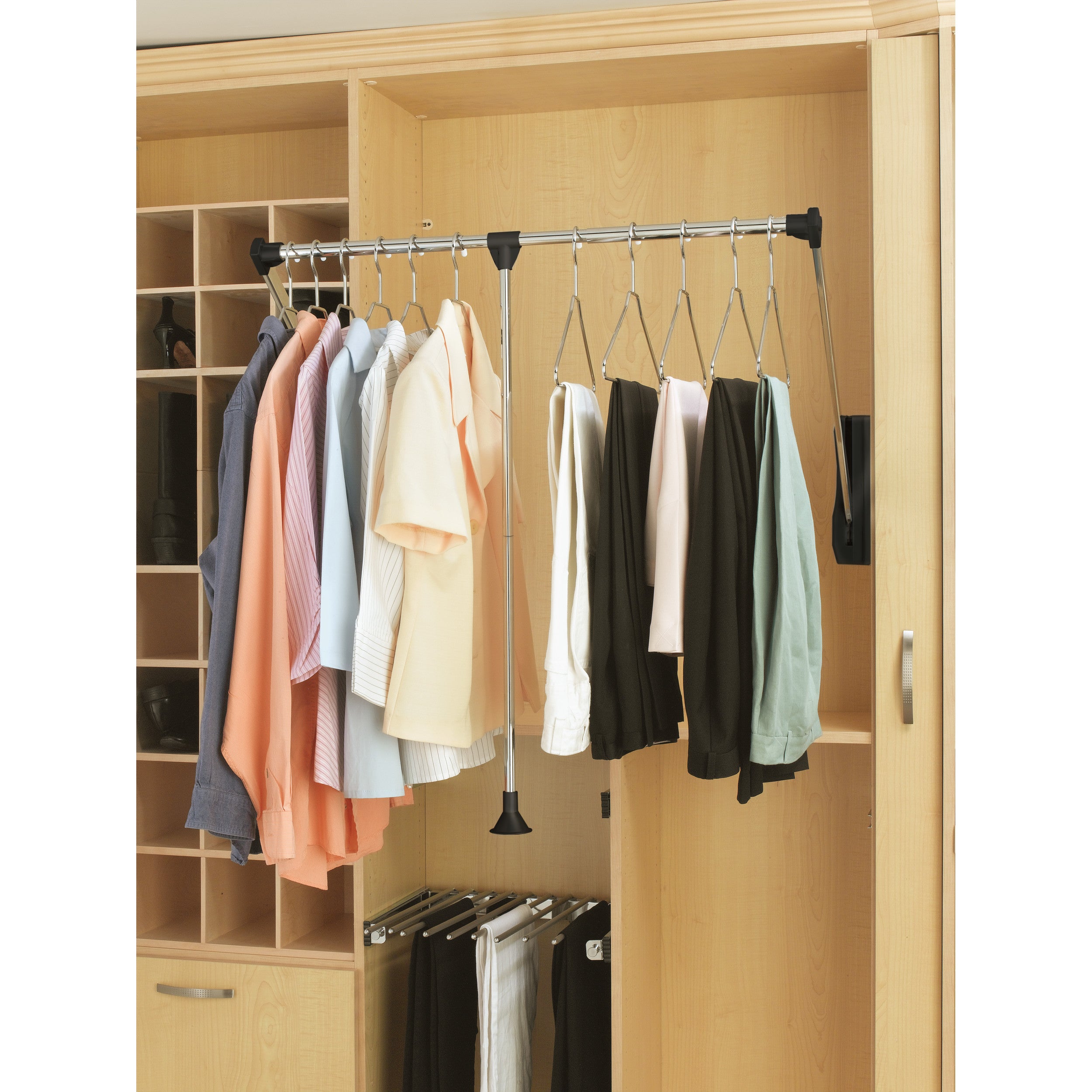 Adj. Pull-Down Closet Rod 21.5 in- 26 in Chrome  21.5 in (546 mm) W x 4 in (102 mm) D x 34.75 in (883 mm) H