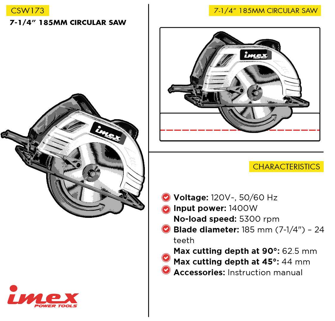 7-1/4" (185 mm) Circular Saw 1400W ? IMEX Power Tools