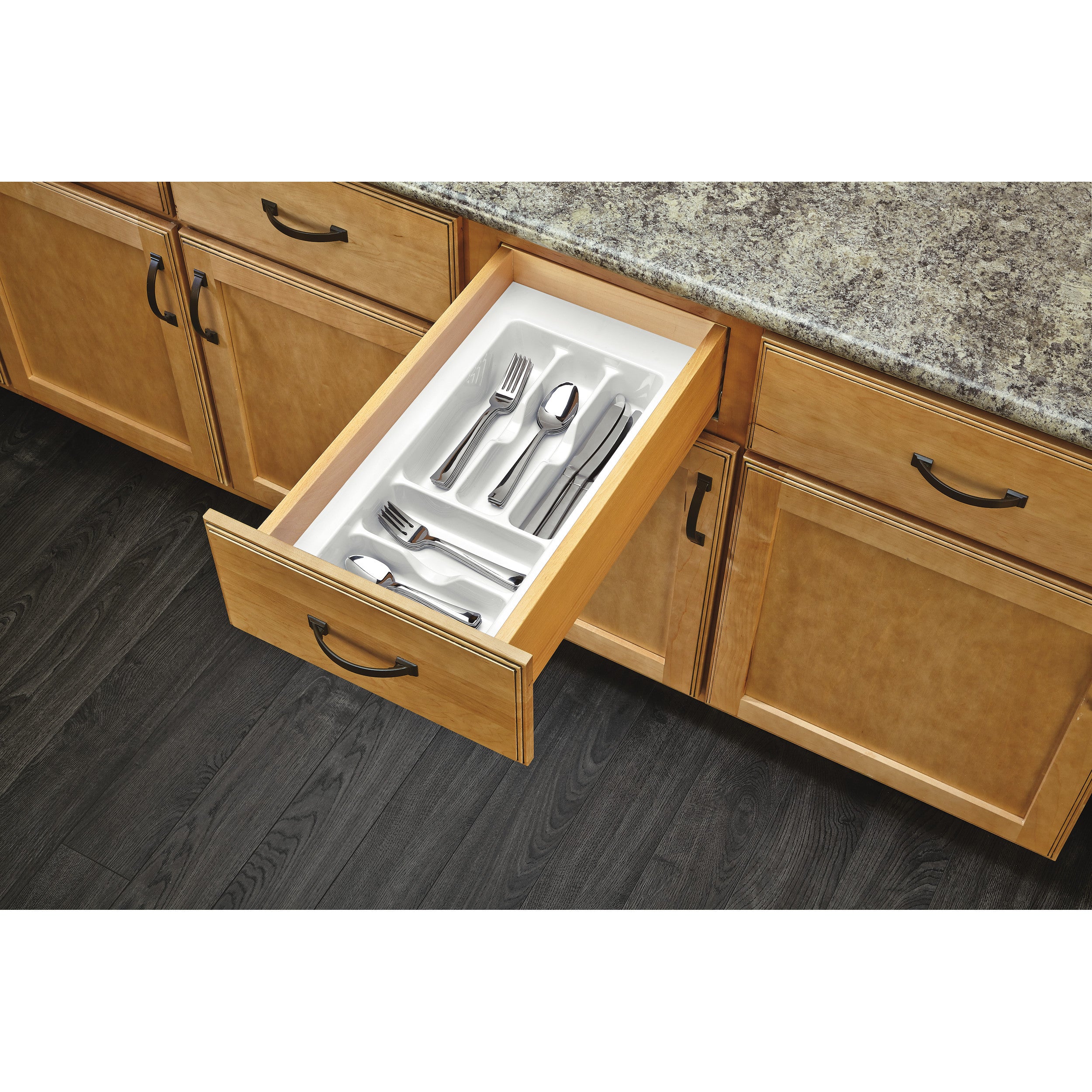 Small White Cutlery Drawer Organizer White  11.5 in (292 mm) W x 21.25 in (540 mm) D x 2.38 in (60 mm) H