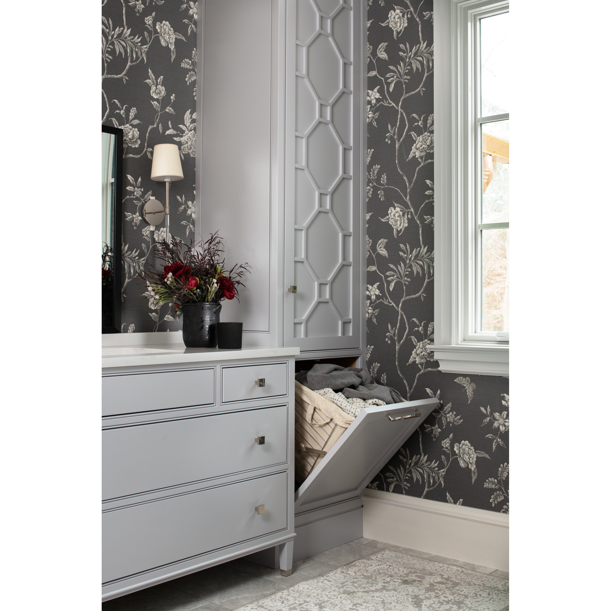 21 in Satin Nickel Tilt Out Hamper Basket Satin Nickel  20.5 in (521 mm) W x 13.5 in (343 mm) D x 19.75 in (502 mm) H