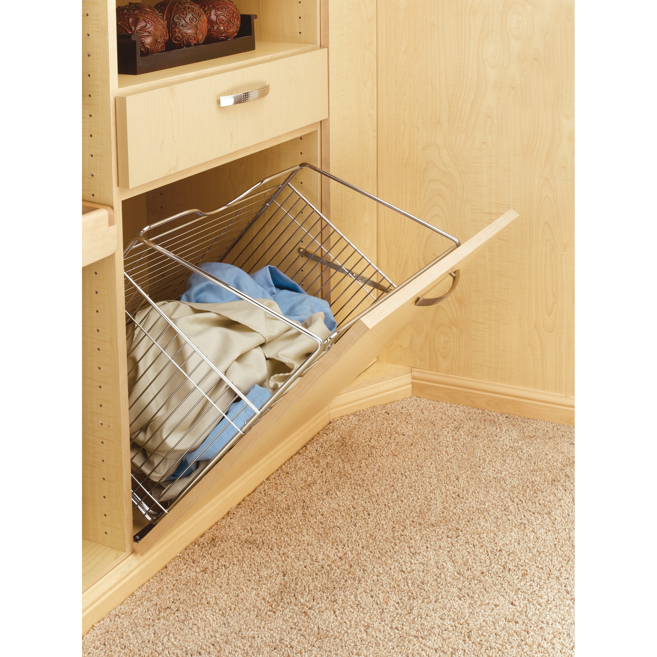 21 in Satin Nickel Tilt Out Hamper Basket Satin Nickel  20.5 in (521 mm) W x 13.5 in (343 mm) D x 19.75 in (502 mm) H
