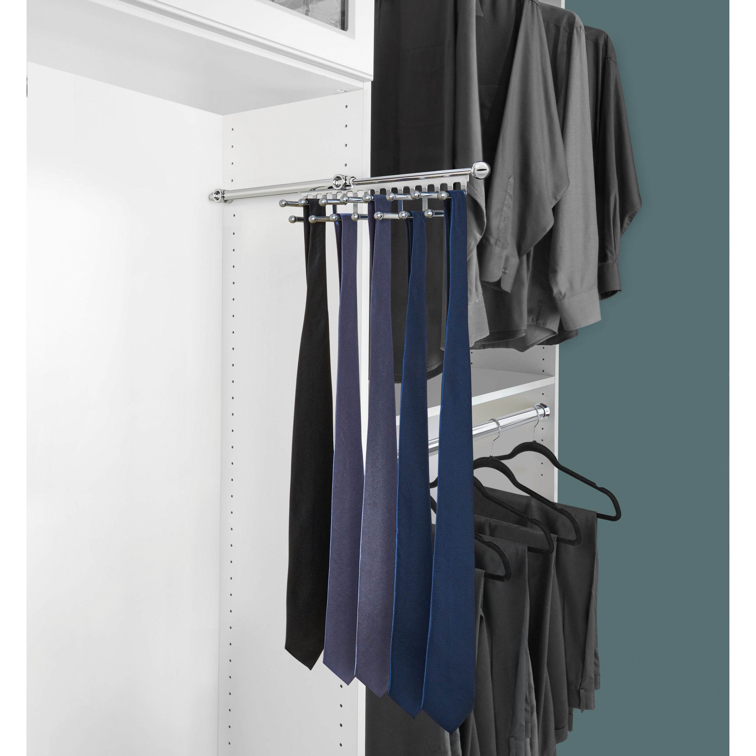 14 in Chrome Tie/Scarf Rack Chrome  2.81 in (71 mm) W x 13.88 in (353 mm) D x 2.94 in (75 mm) H