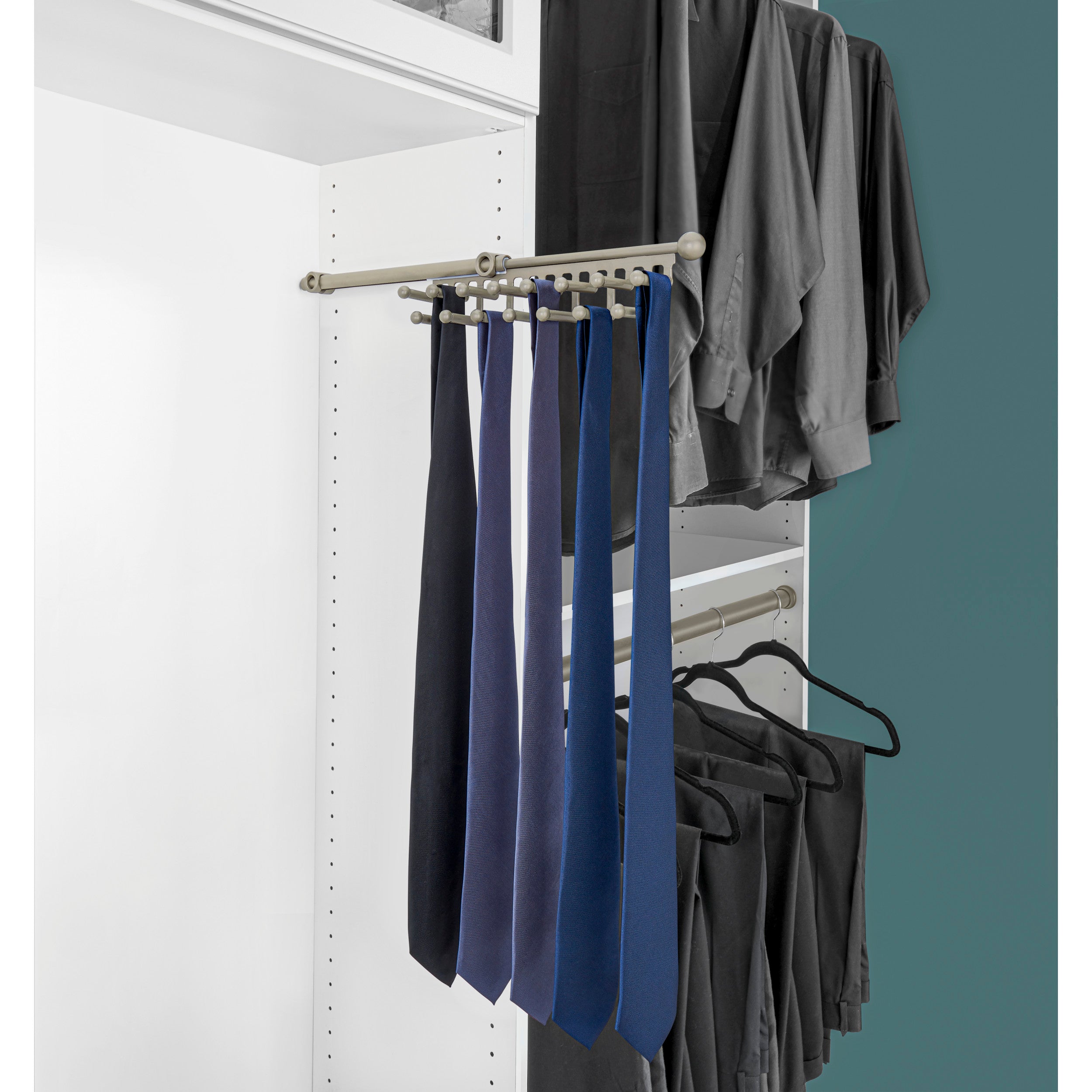 14 in Satin Nickel Tie/Scarf Rack Satin Nickel  2.81 in (71 mm) W x 13.88 in (353 mm) D x 2.94 in (75 mm) H