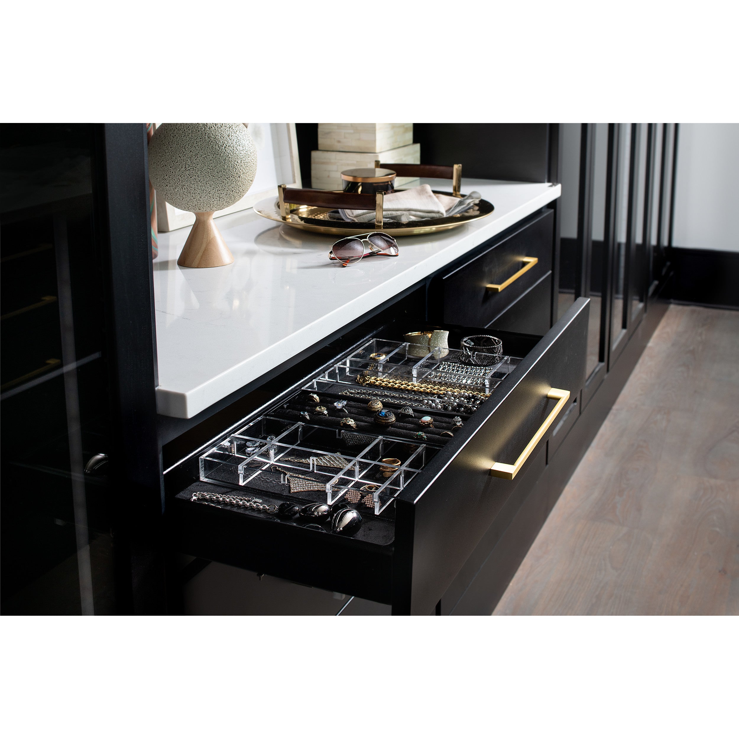 Black Velvet Ring Organizer Black  11.63 in (295 mm) W x 4.25 in (108 mm) D x 1.25 in (32 mm) H