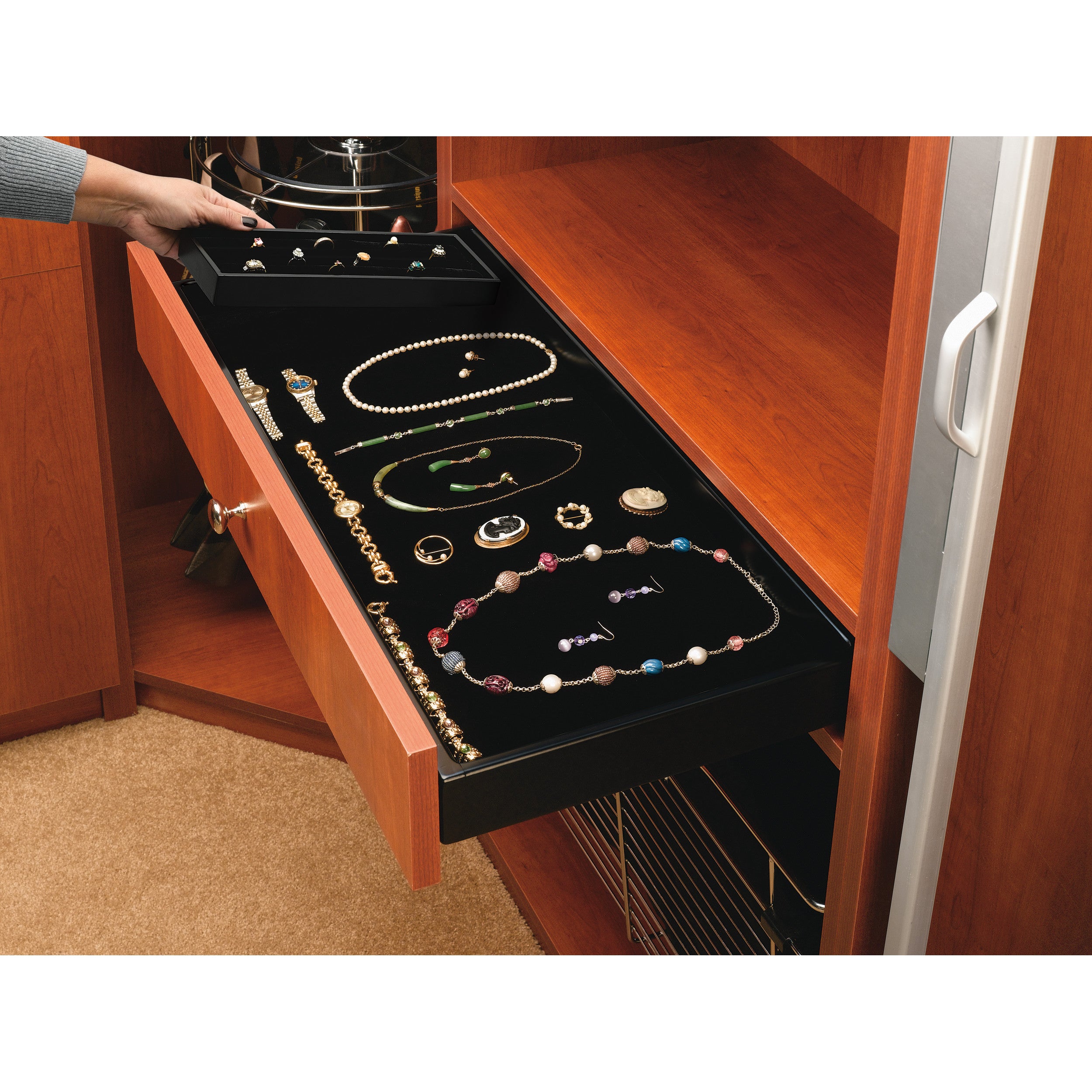 Black Velvet Ring Organizer Black  11.63 in (295 mm) W x 4.25 in (108 mm) D x 1.25 in (32 mm) H
