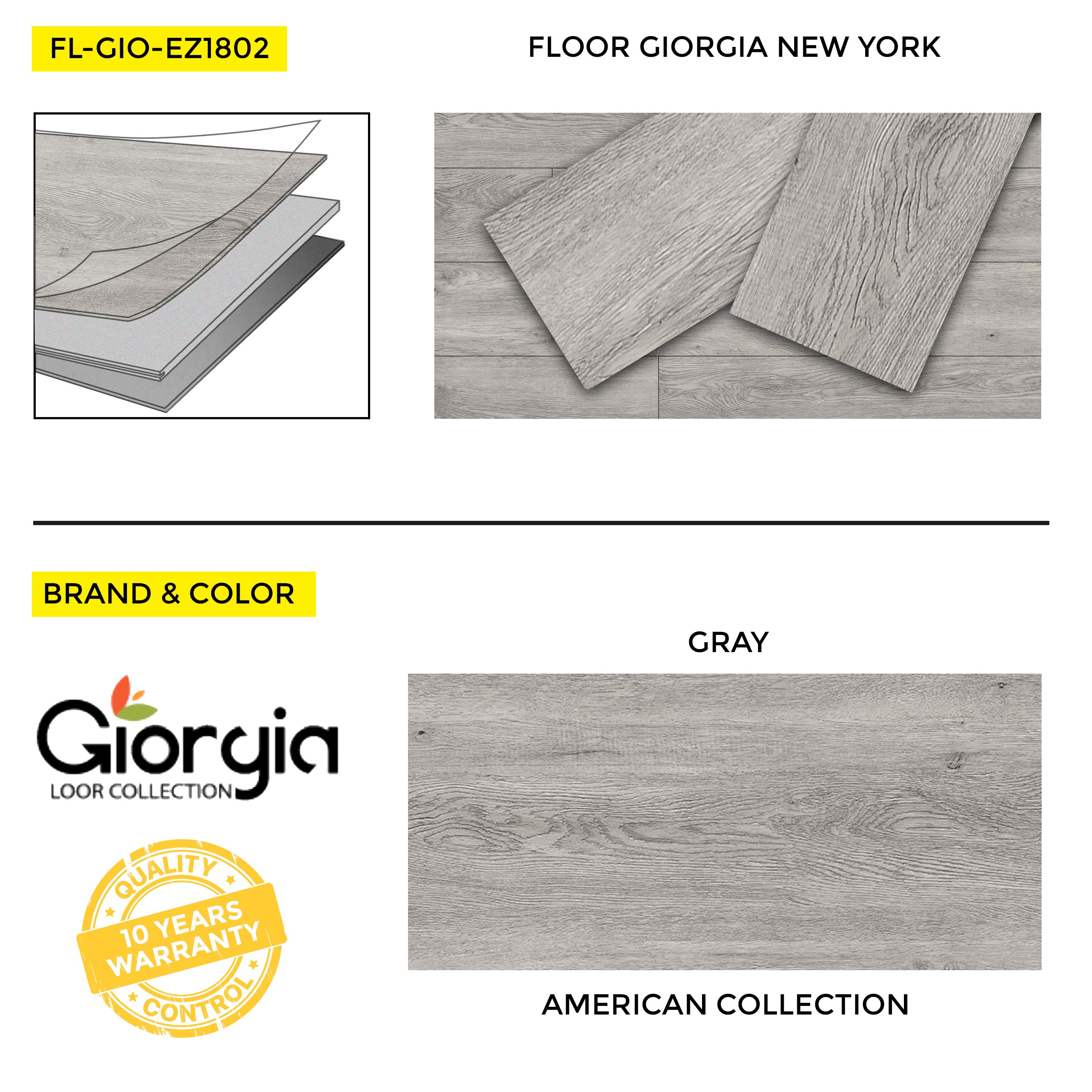 FLOOR GIORGIA NEW YORK 5.0mm 7.25"x48"(180x1220mm) 4mm PAD 5.0MM 10pcs/BOX 23.64 SqF/BOX