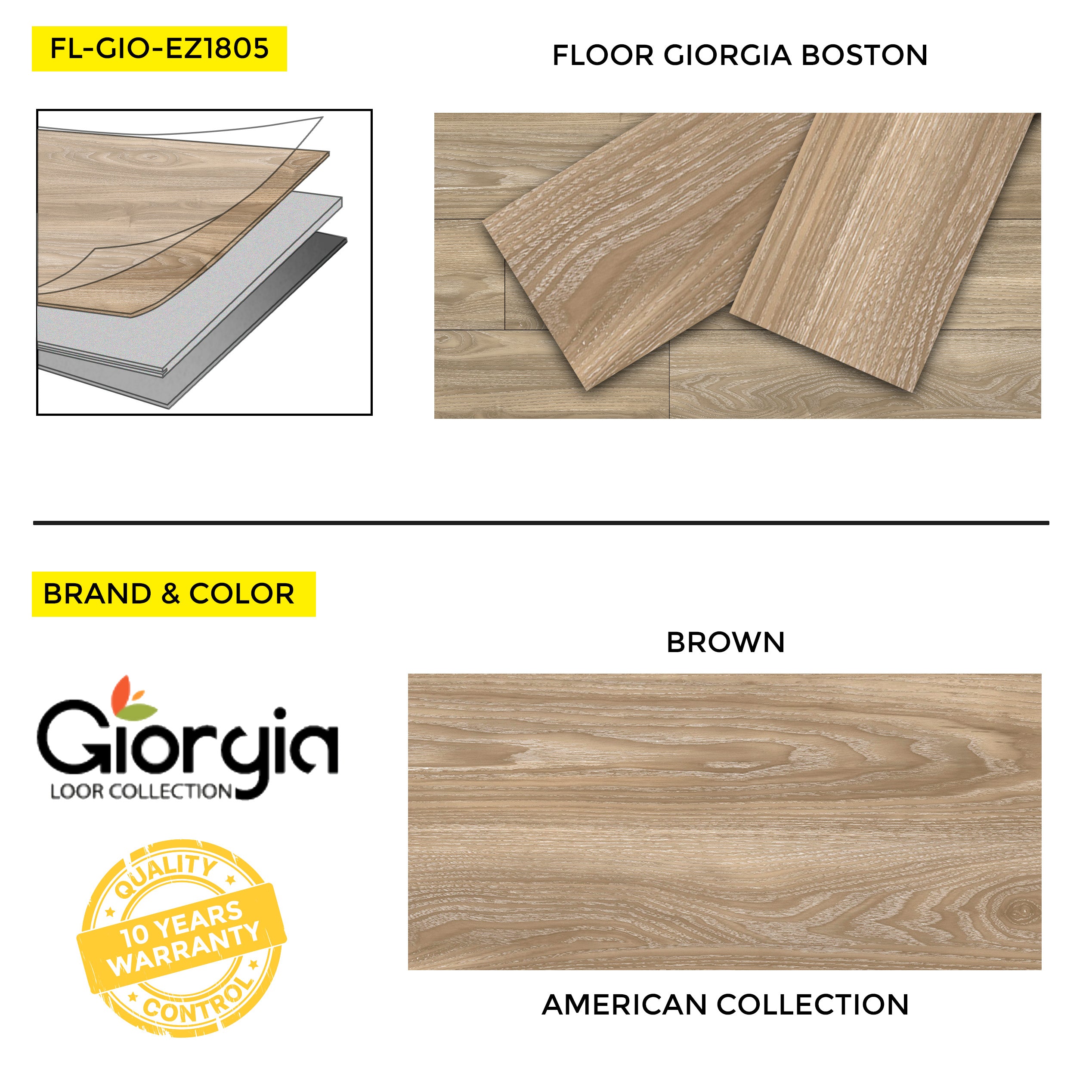 FLOOR GIORGIA BOSTON 5.0mm 7.25"x48"(180x1220mm) 4mm PAD 5.0MM 10pcs/BOX 23.64 SqF/BOX