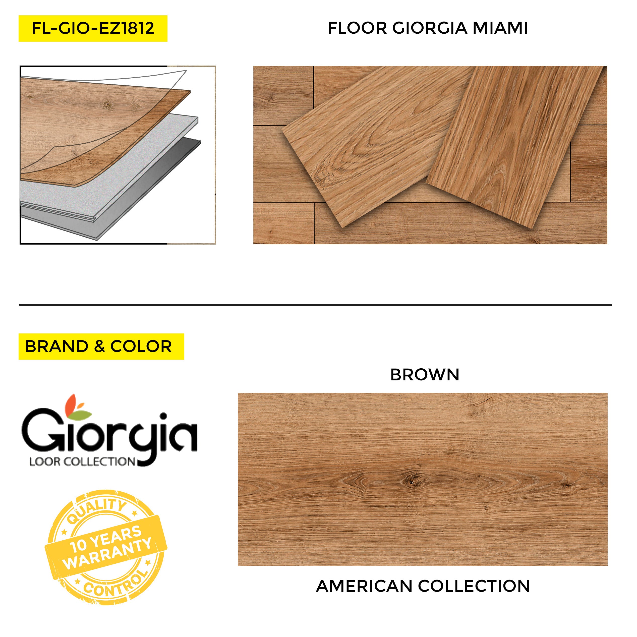 FLOOR GIORGIA MIAMI 5.0mm 7.25"x48"(180x1220mm) 4mm PAD 5.0MM 10pcs/BOX 23.64 SqF/BOX