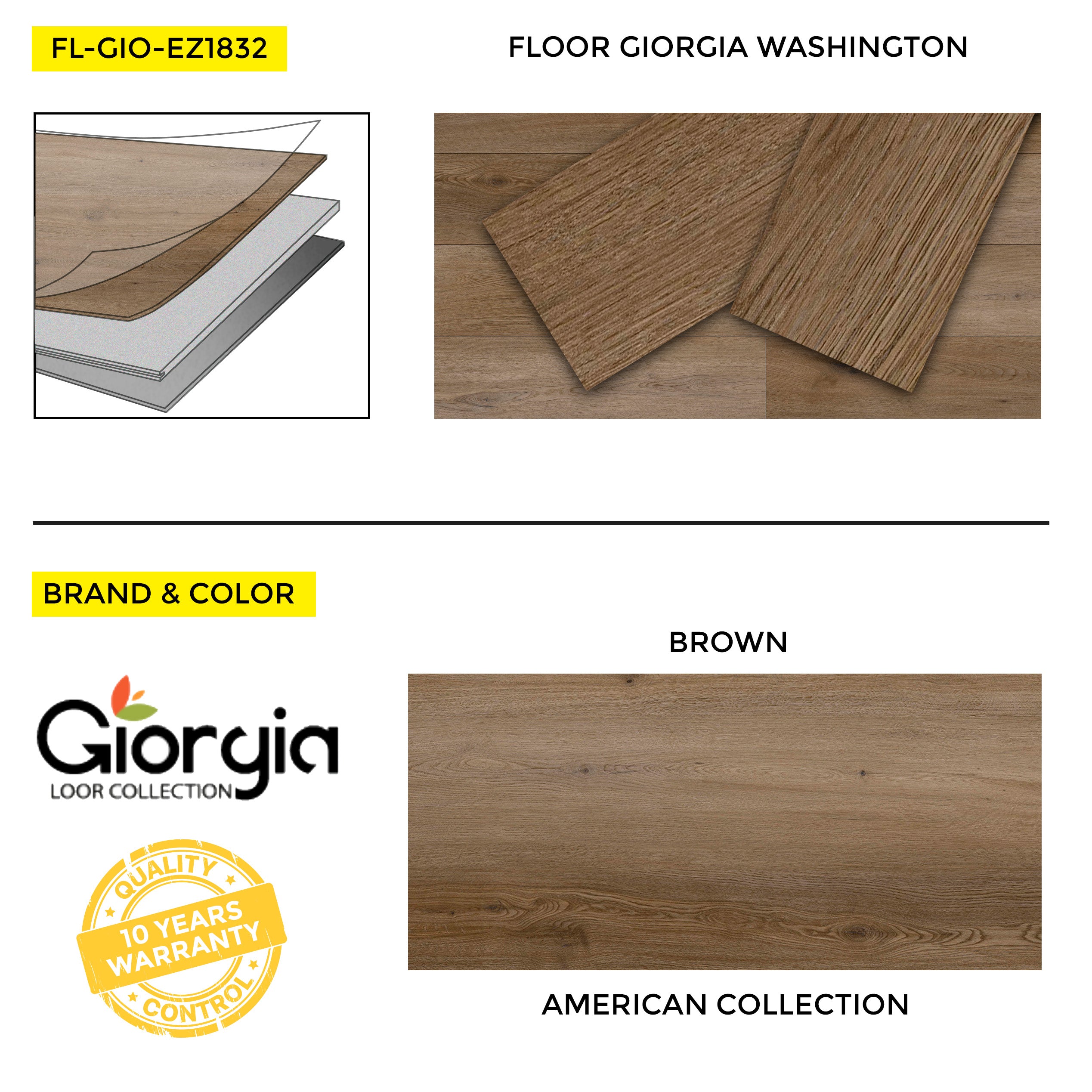 FLOOR GIORGIA WASHINGTON 5.0mm 7.25"x48"(180x1220mm) 4mm PAD 5.0MM 10pcs/BOX 23.64 SqF/BOX
