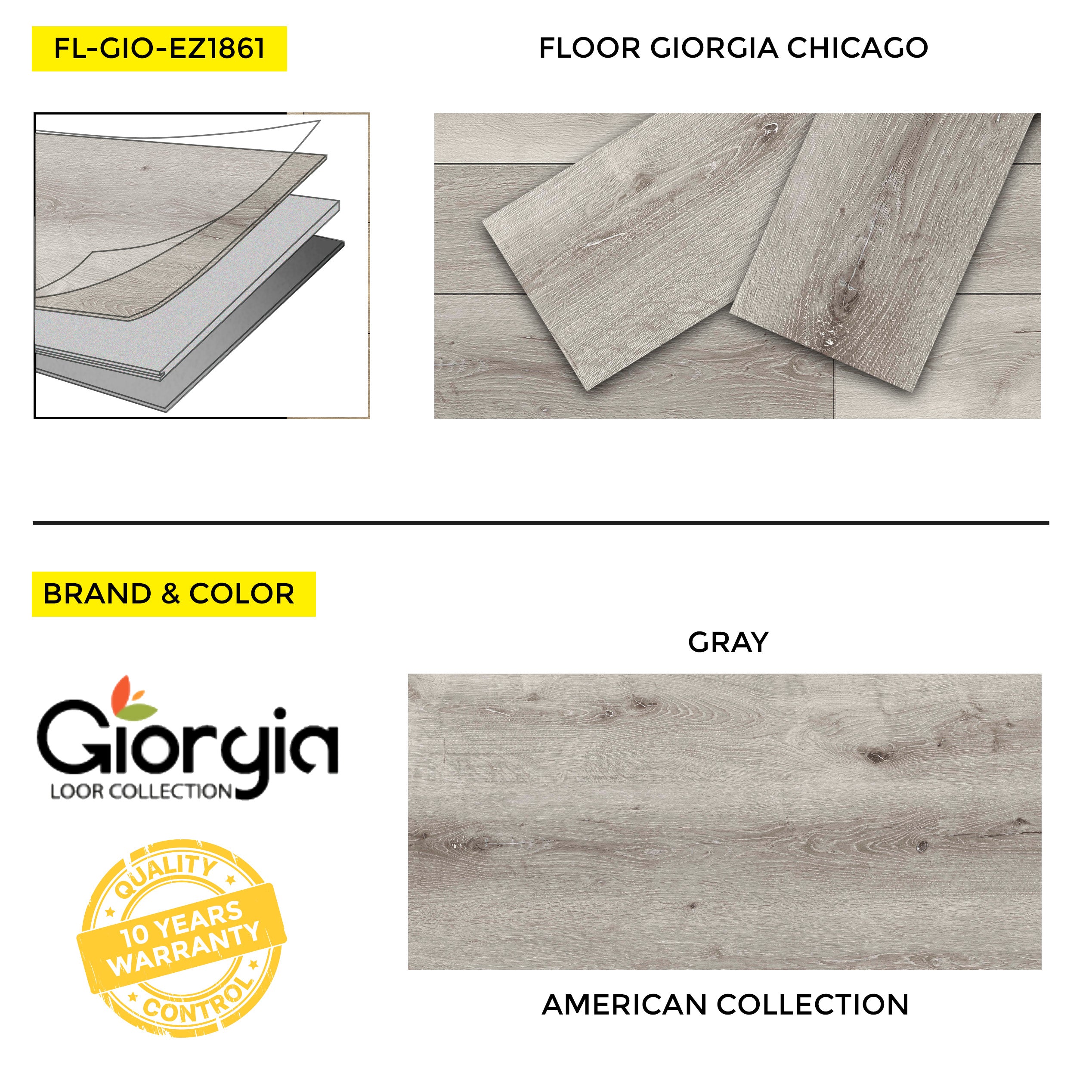 FLOOR GIORGIA CHICAGO 5.0mm 7.25"x48"(180x1220mm) 4mm PAD 5.0MM 10pcs/BOX 23.64 SqF/BOX