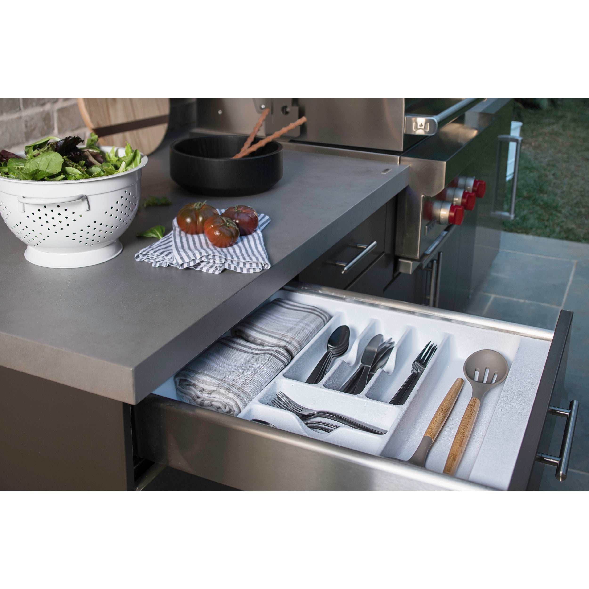 Large White Glossy Cutlery Organizer White  17.5 in (445 mm) W x 21.25 in (540 mm) D x 2.38 in (60 mm) H