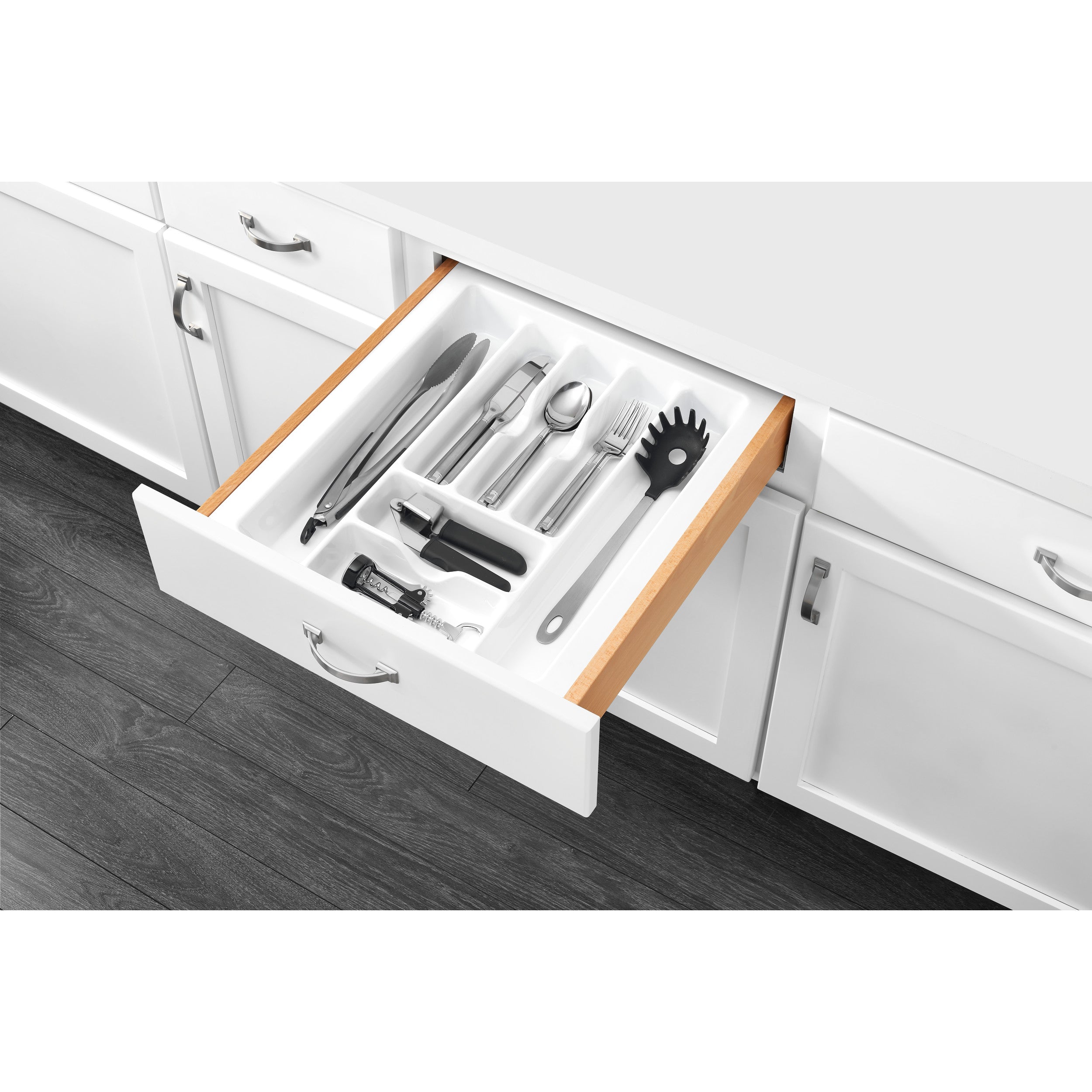 Large White Glossy Cutlery Organizer White  17.5 in (445 mm) W x 21.25 in (540 mm) D x 2.38 in (60 mm) H