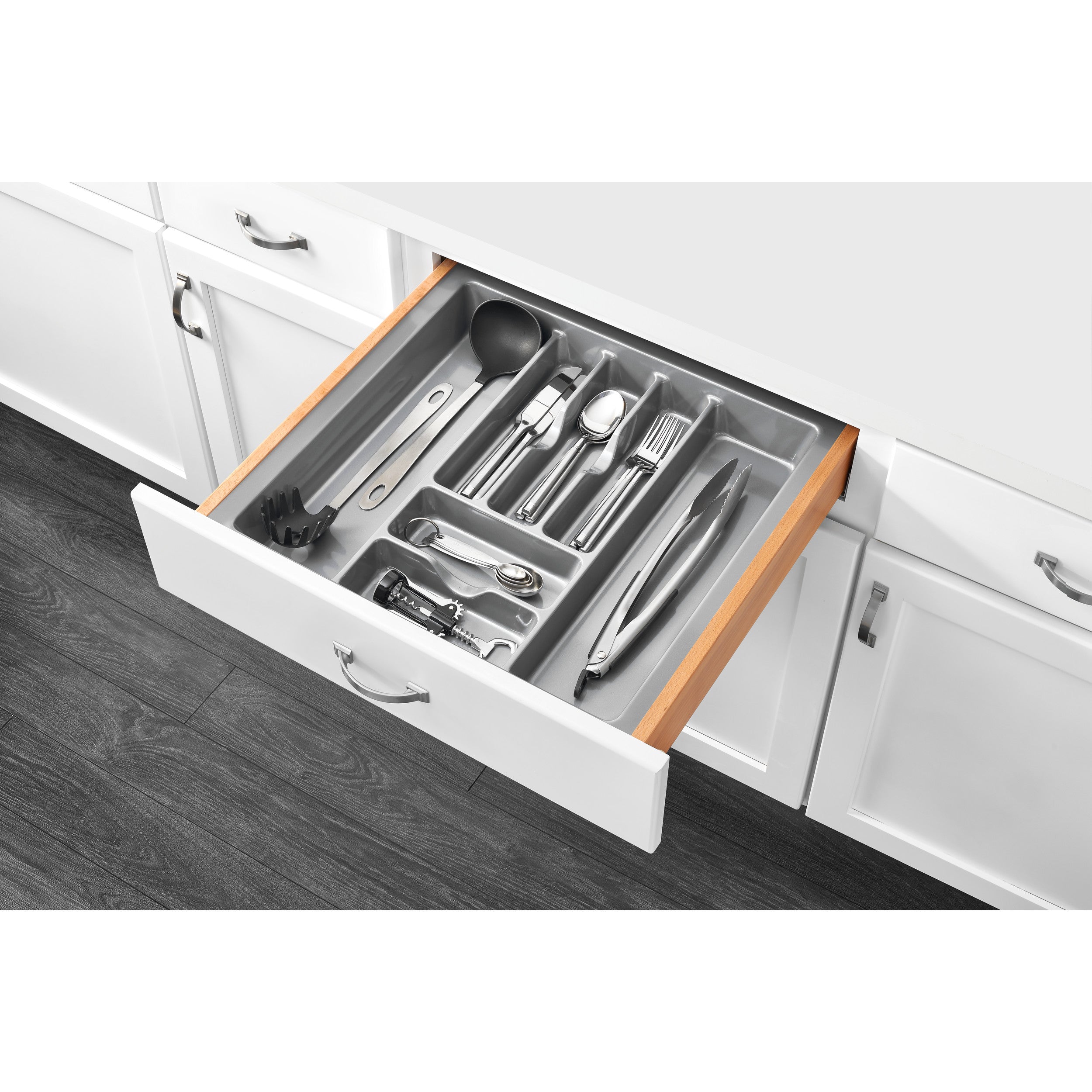 Extra Large Silver Glossy Cutlery Organizer Metallic Silver  21.85 in (555 mm) W x 21.25 in (540 mm) D x 2.38 in (60 mm) H