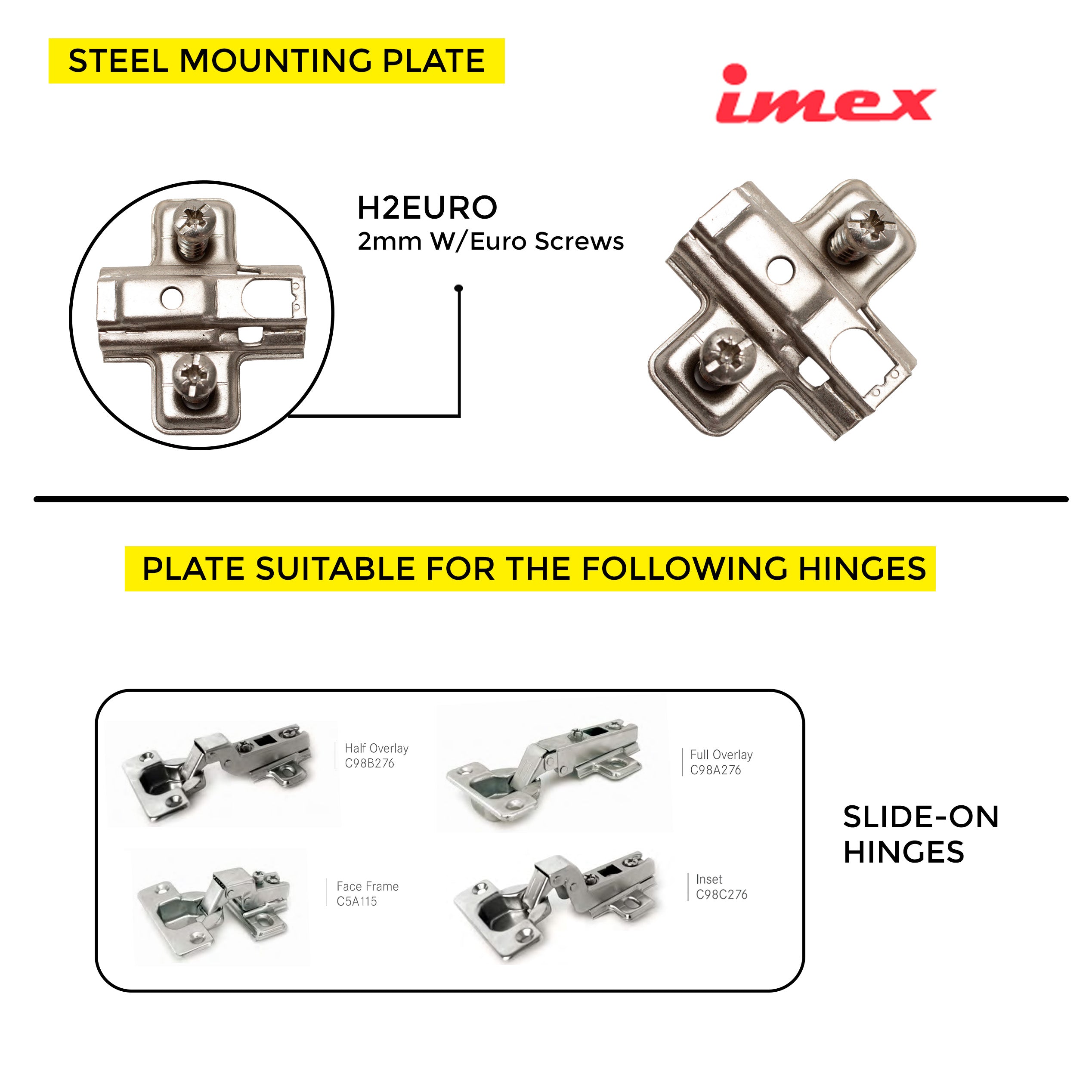 Steel Mounting Plate 2mm W/Euro Screws