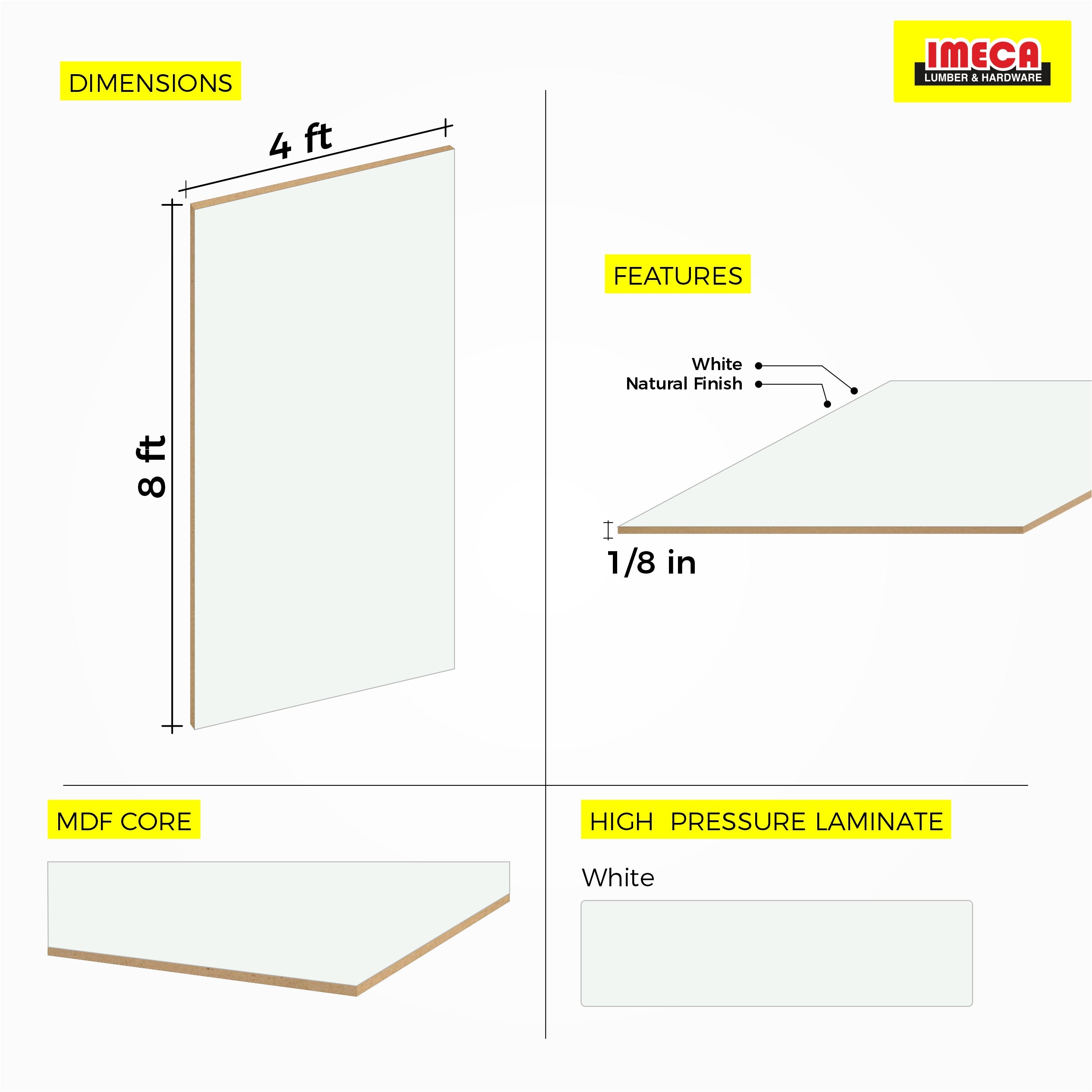 HARDBOARD WHITE ONE SIDE 1/8 4X8