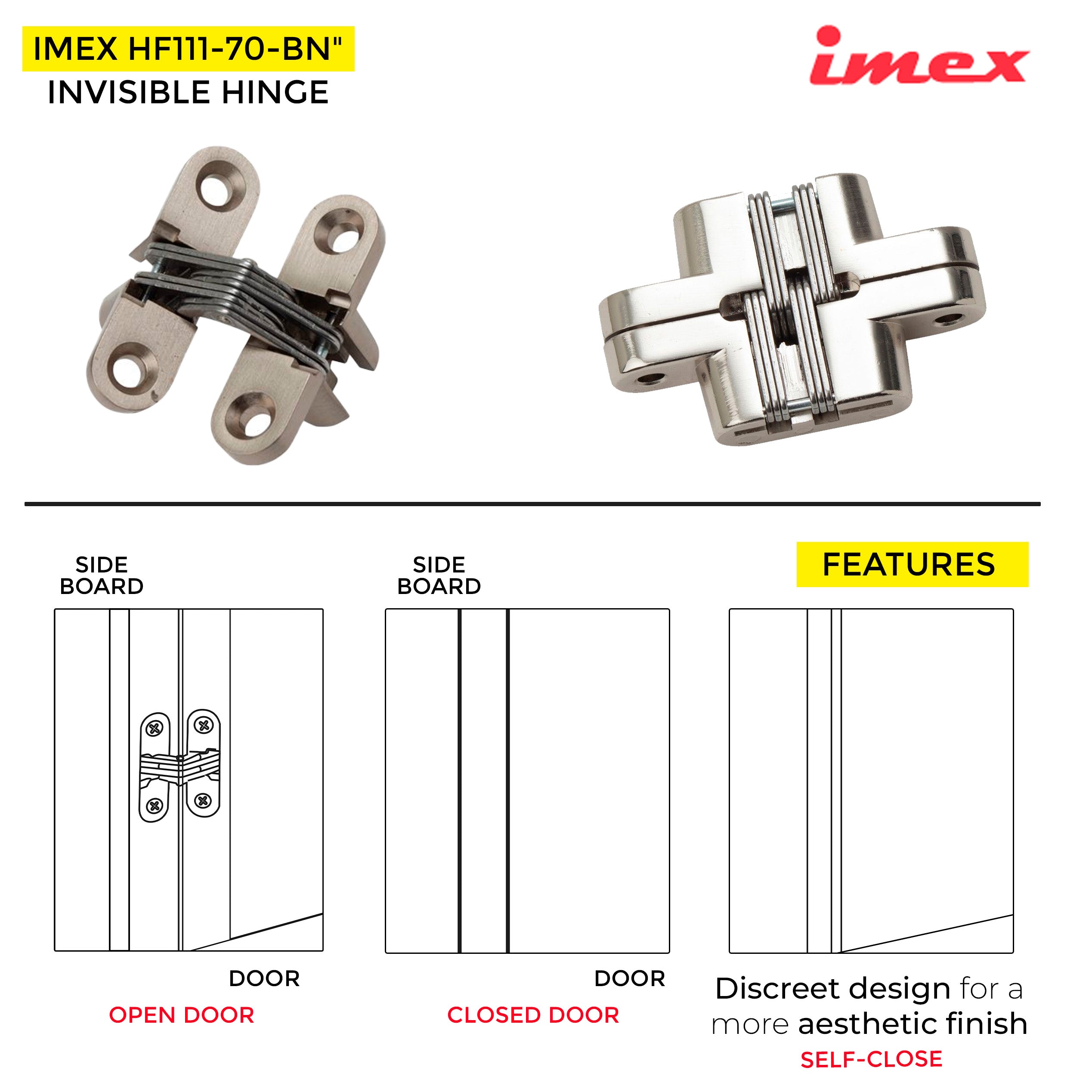 Invisible Hinge 70mm W/O Screw B-Nickel