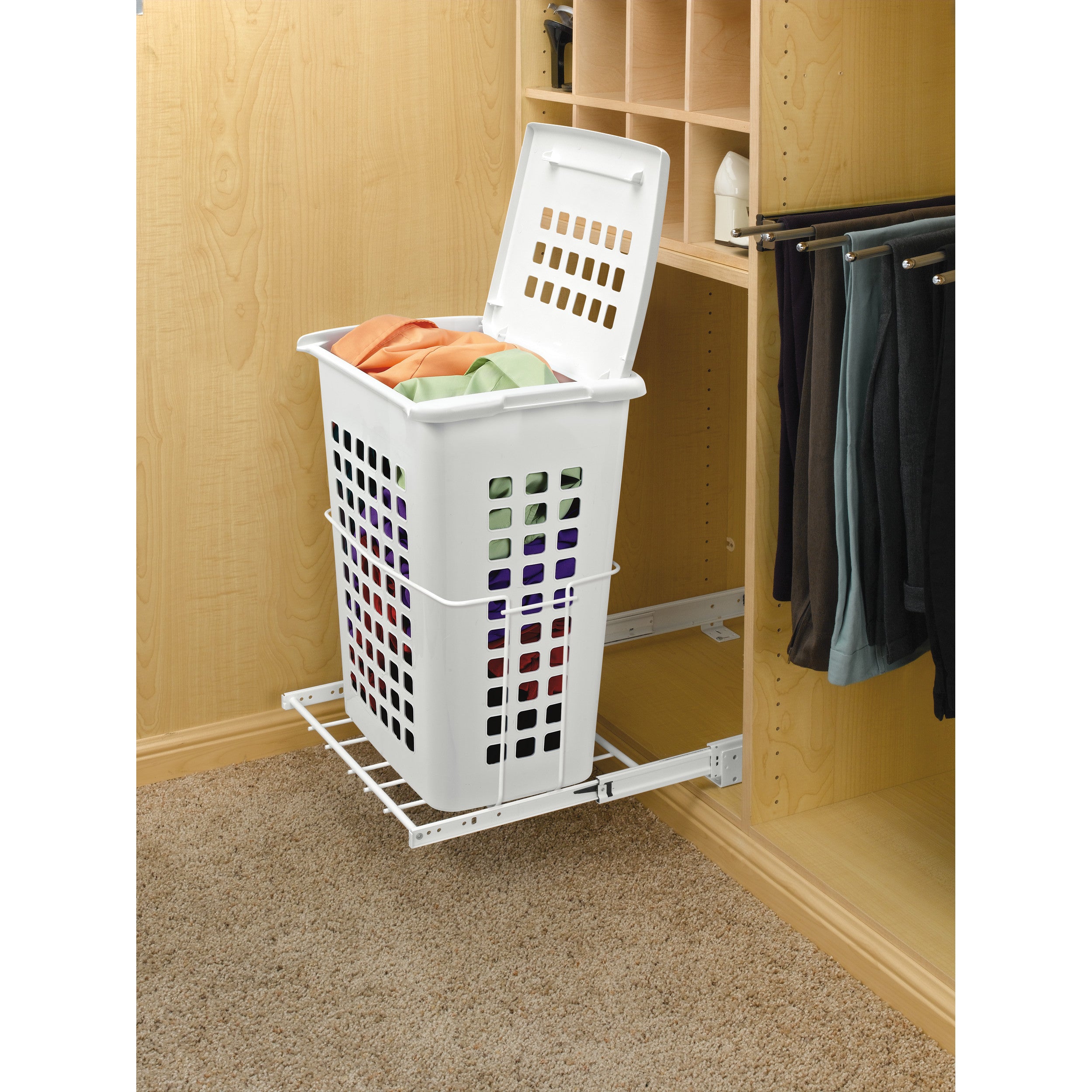 Polymer Pullout Hamper w/lid White  19.88 in (505 mm) W x 14 in (356 mm) D x 24 in (610 mm) H