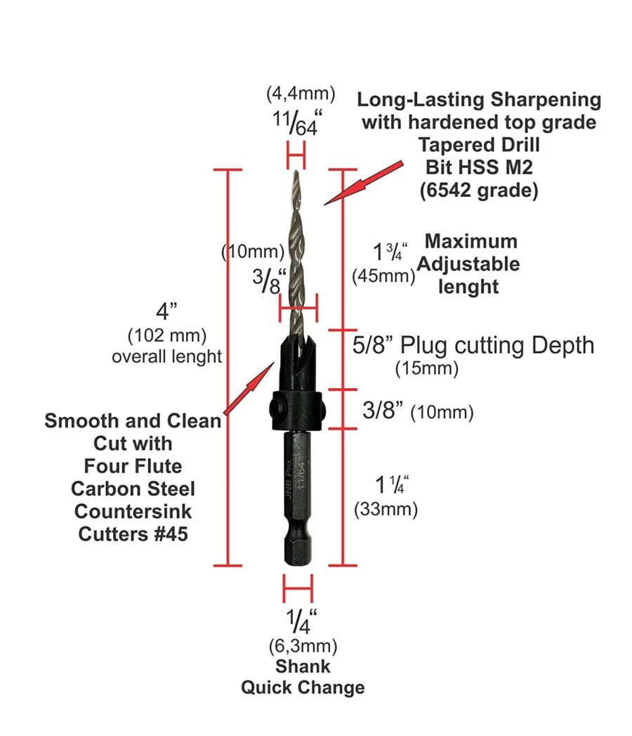 3 PC PRO SET#8 WITH EXTRA BIT-COUNTERSINK DRILL