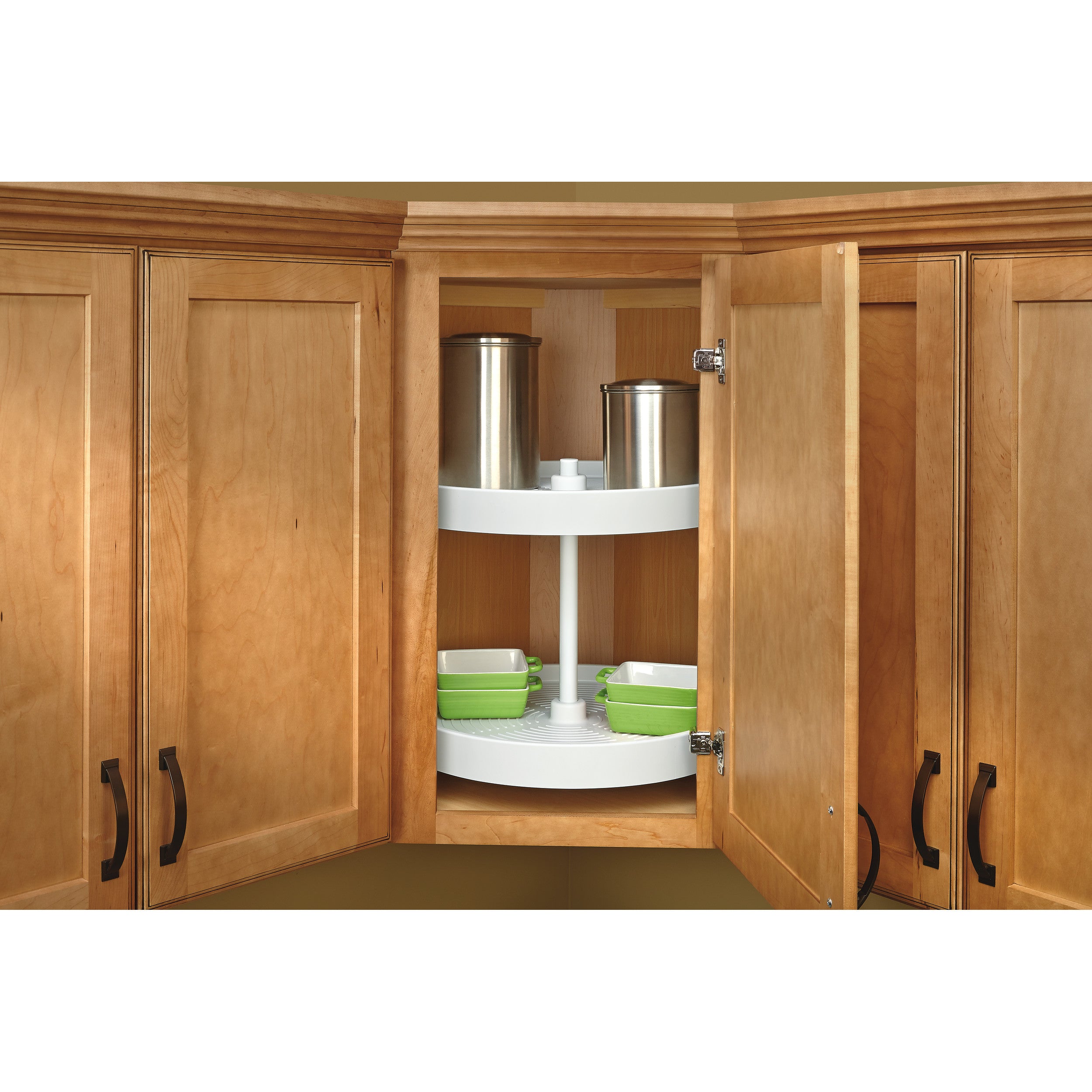 18 in White Polymer Full Circle Lazy Susans 2-Shelf White  18 in (457 mm) W x 18 in (457 mm) D x 17.38 in (441 mm) H