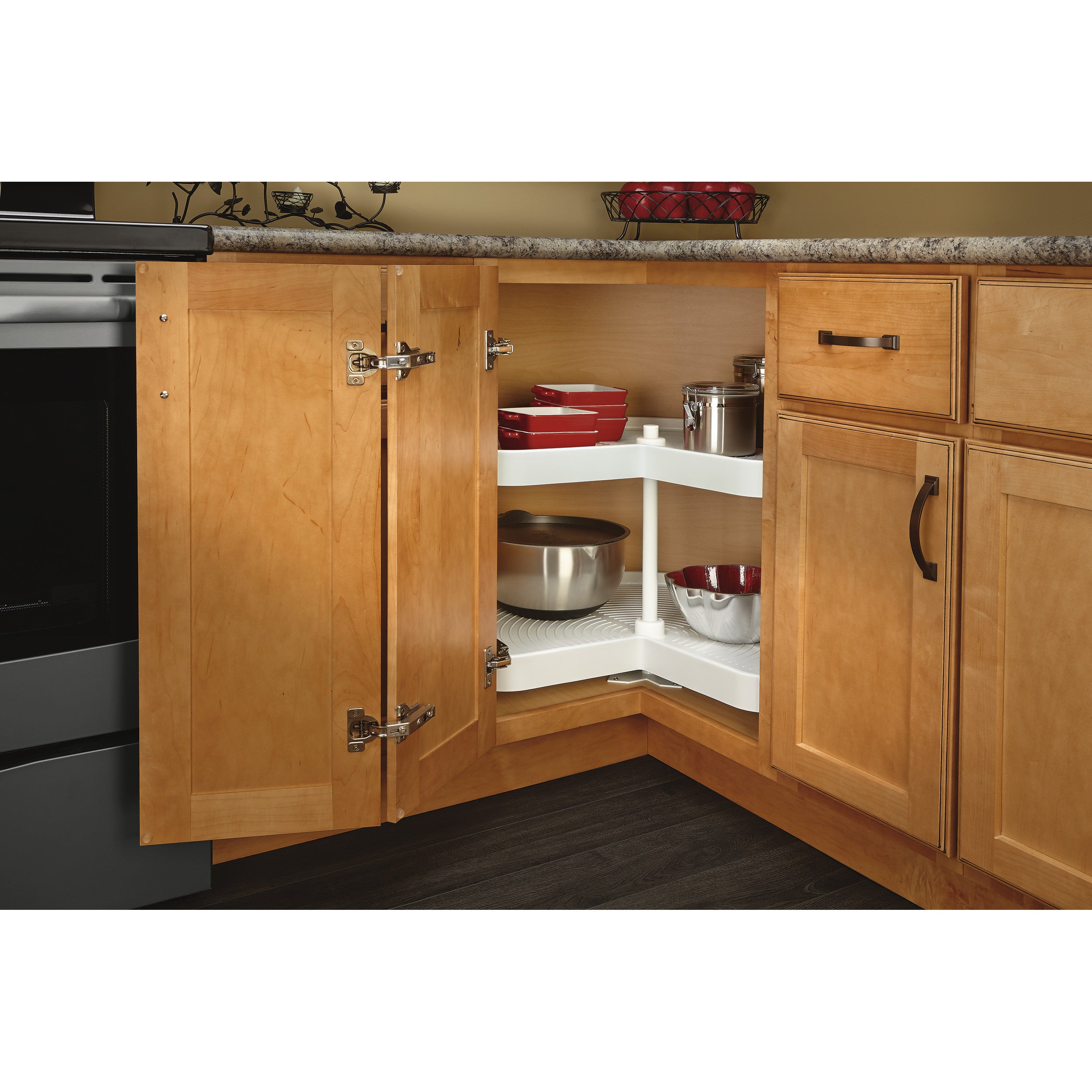 28 in White Polymer Kidney Lazy Susans 2-Shelf White  28 in (711 mm) W x 28 in (711 mm) D x 17.38 in (441 mm) H