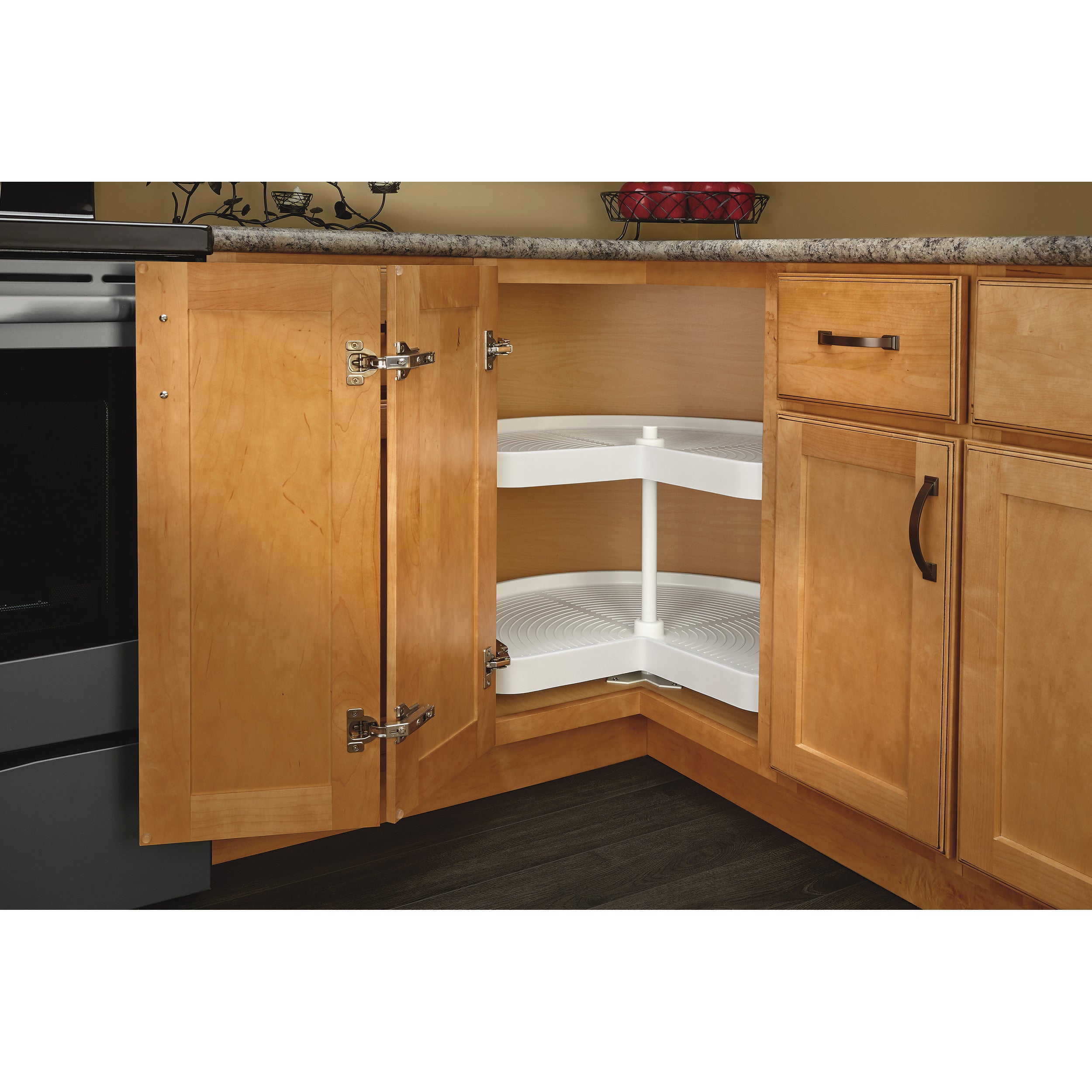 28 in White Polymer Kidney Lazy Susans 2-Shelf White  28 in (711 mm) W x 28 in (711 mm) D x 17.38 in (441 mm) H