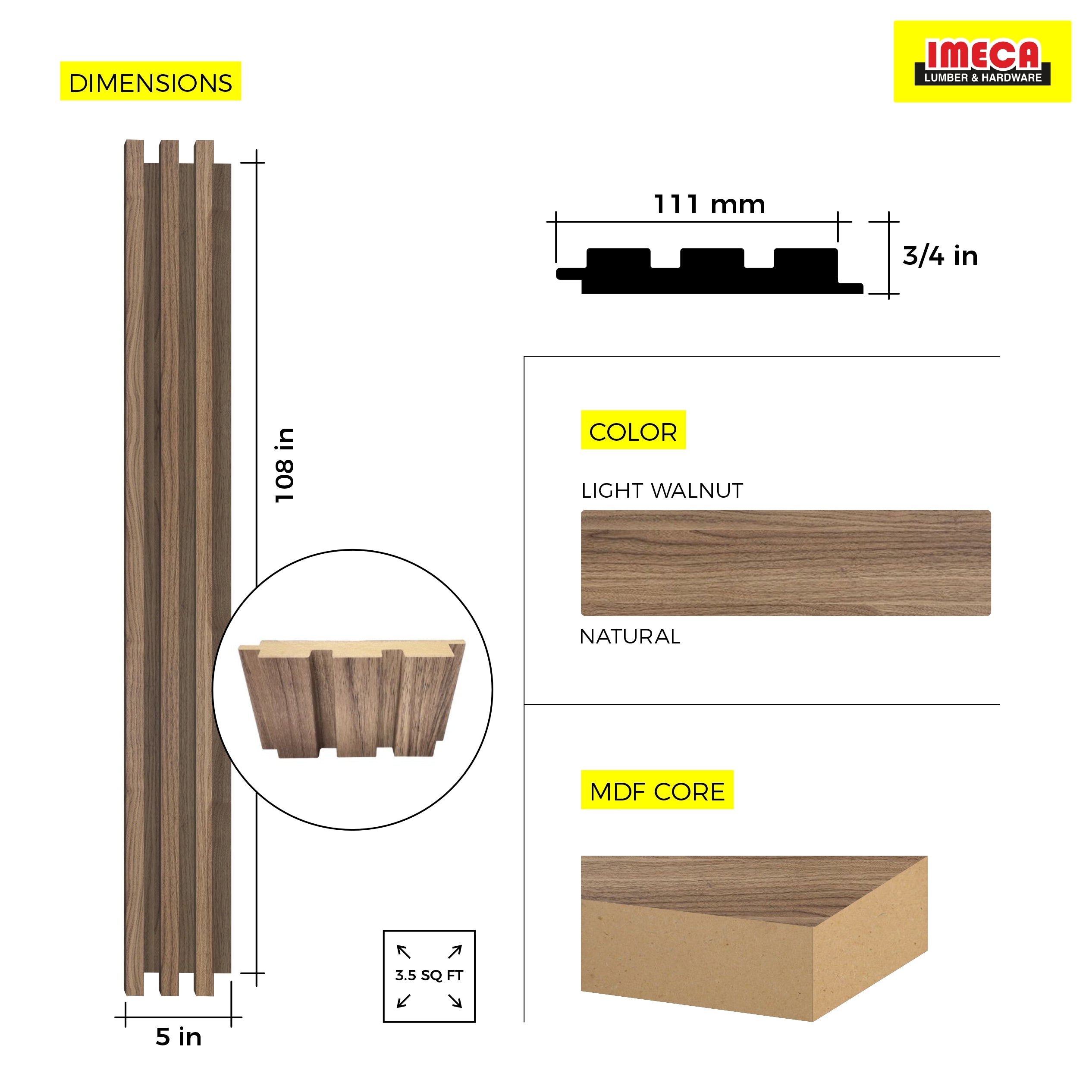 WOOD PANEL MATT LIGHT WALNUT-239 5"x108" 18MM 3.5 SqFT  G1