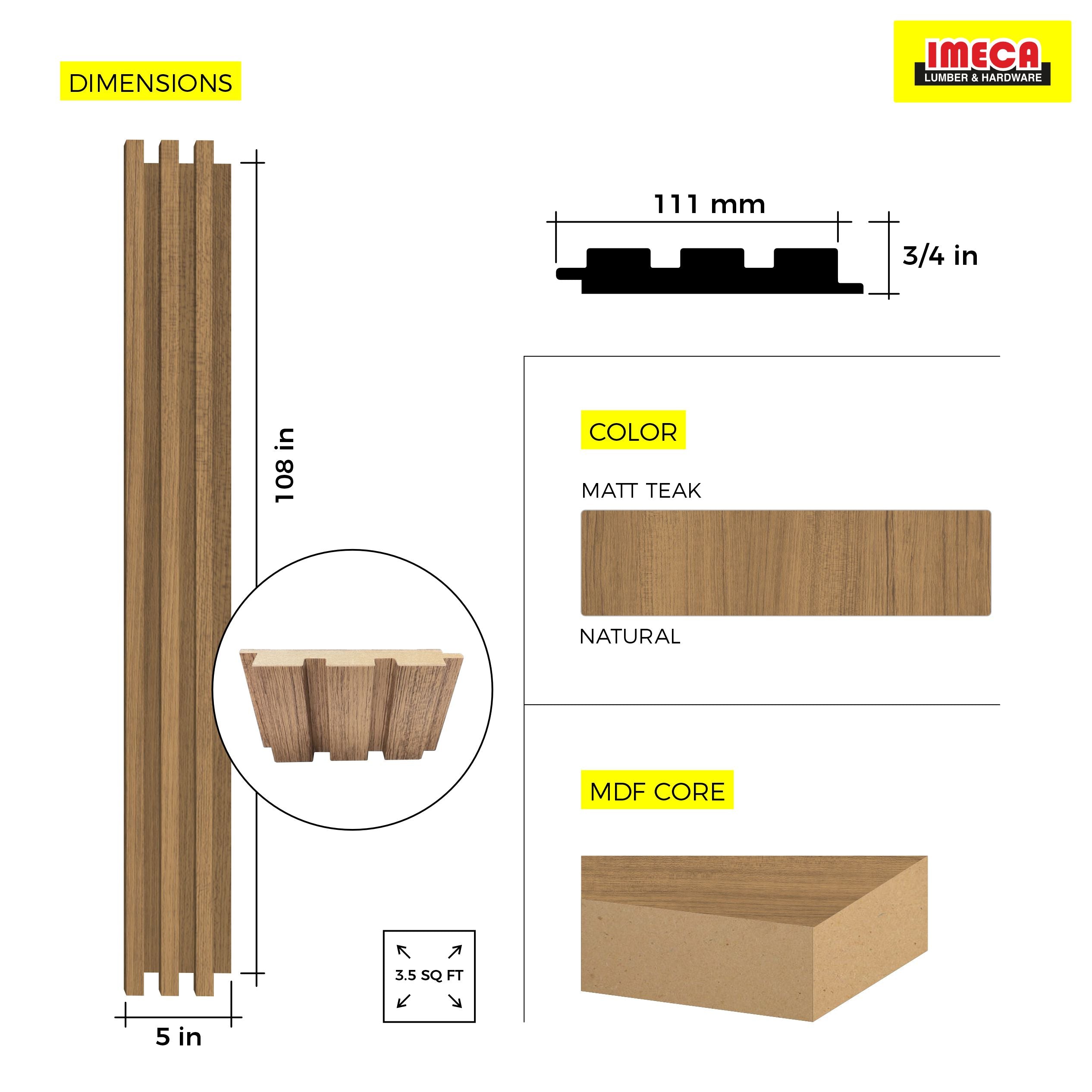 WOOD PANEL MATT TEAK-248 5"x108" 18MM 3.5 SqFT  G1