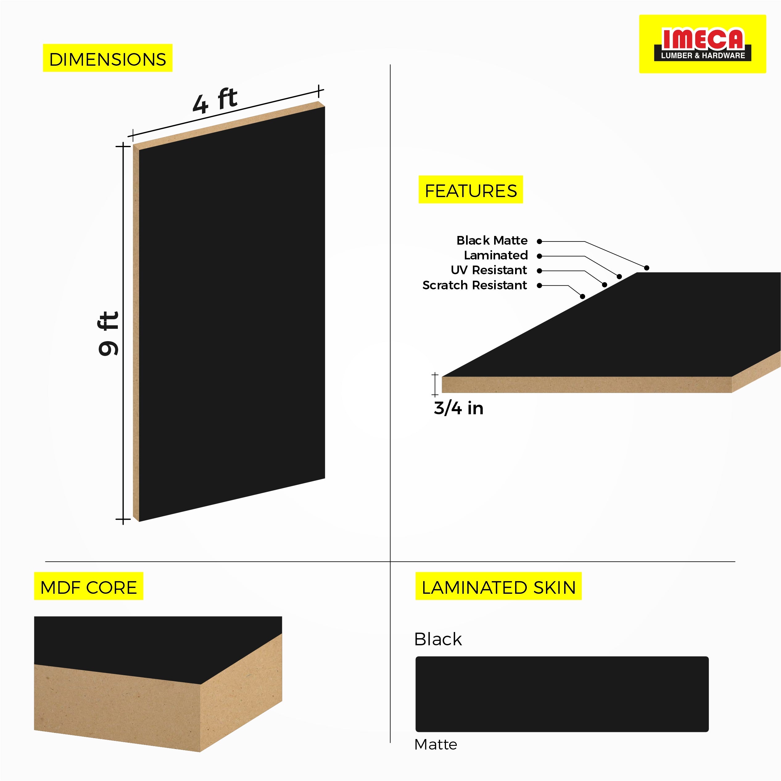 MDF BLACK MT 3/4 4X9   AGT 3004 - MATT BLACK