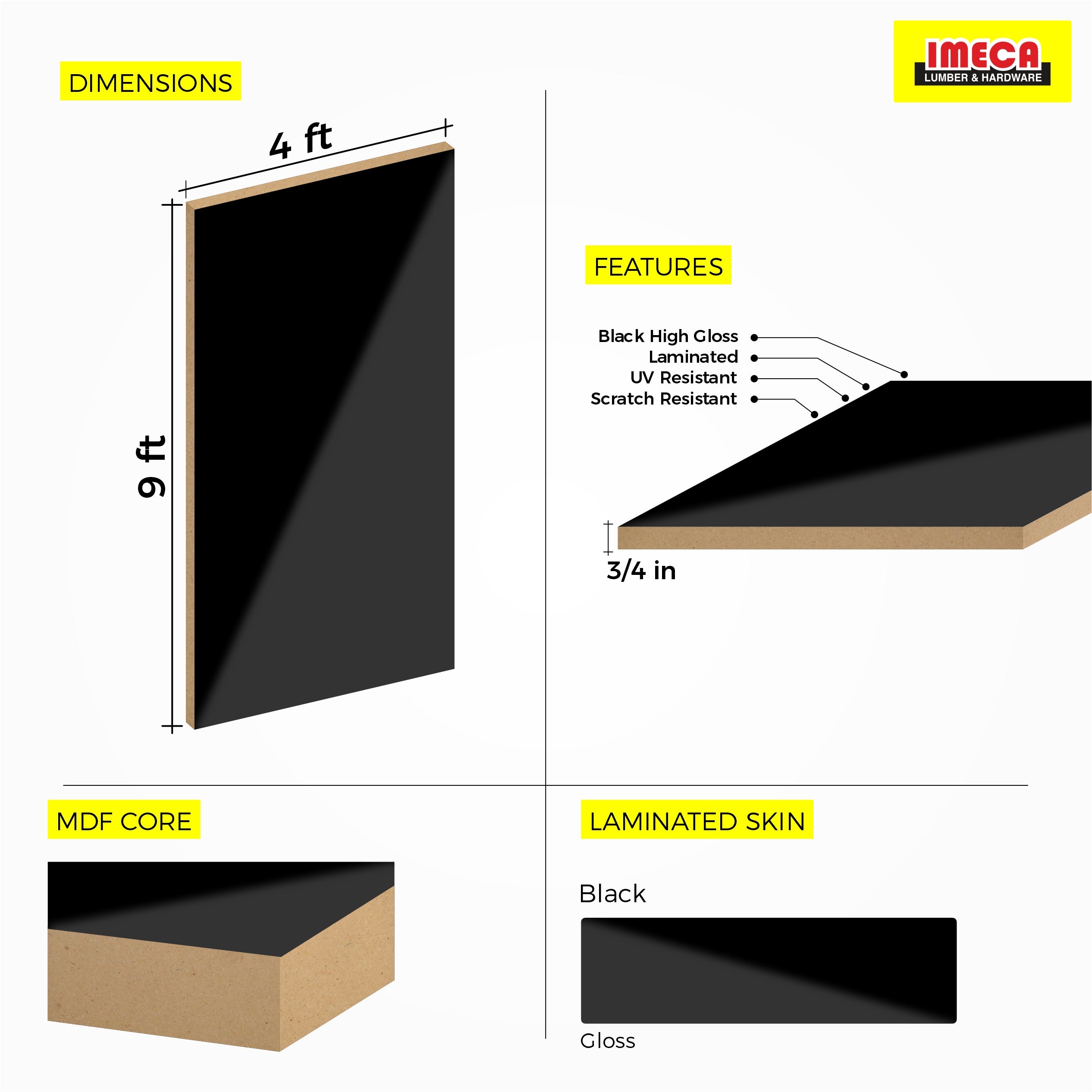 MDF BLACK HG 3/4 4X9   AGT 6010 - LUXE BLACK