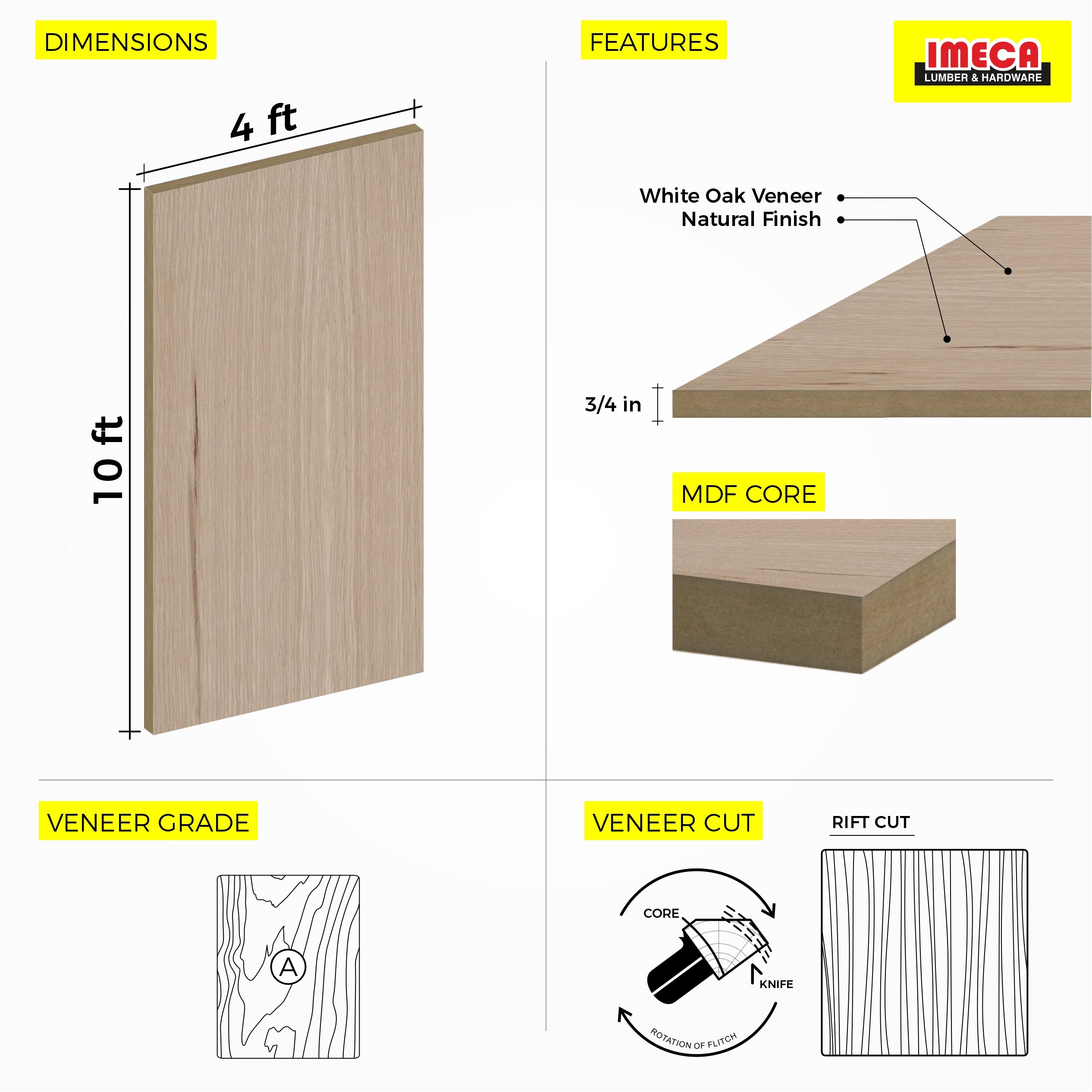 MDF Rift Cut White Oak A-1 BOOK-Matched  4x10 3/4