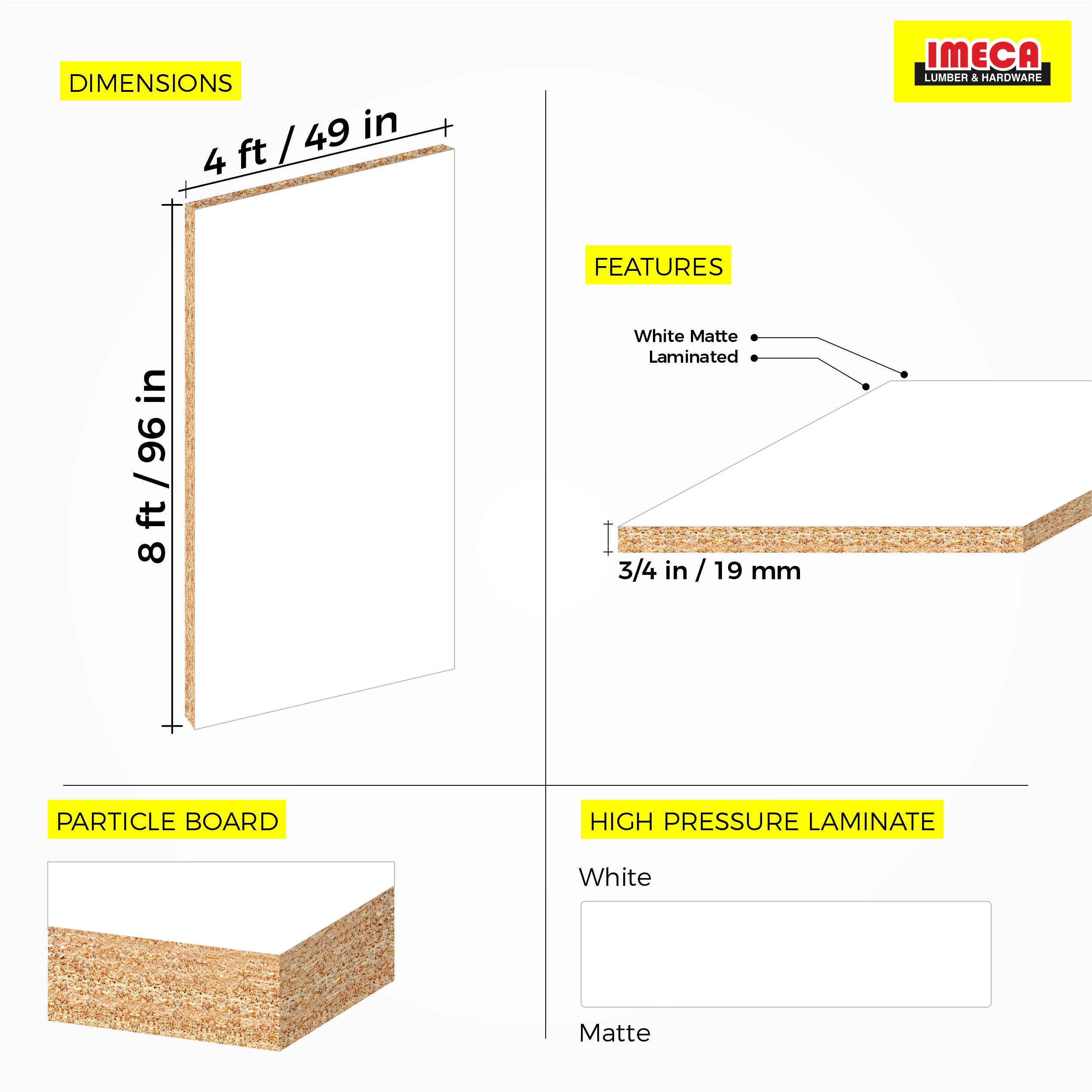 MELAMINE WHITE 3/4 49X97 19MM  MOISTURE RESITANT