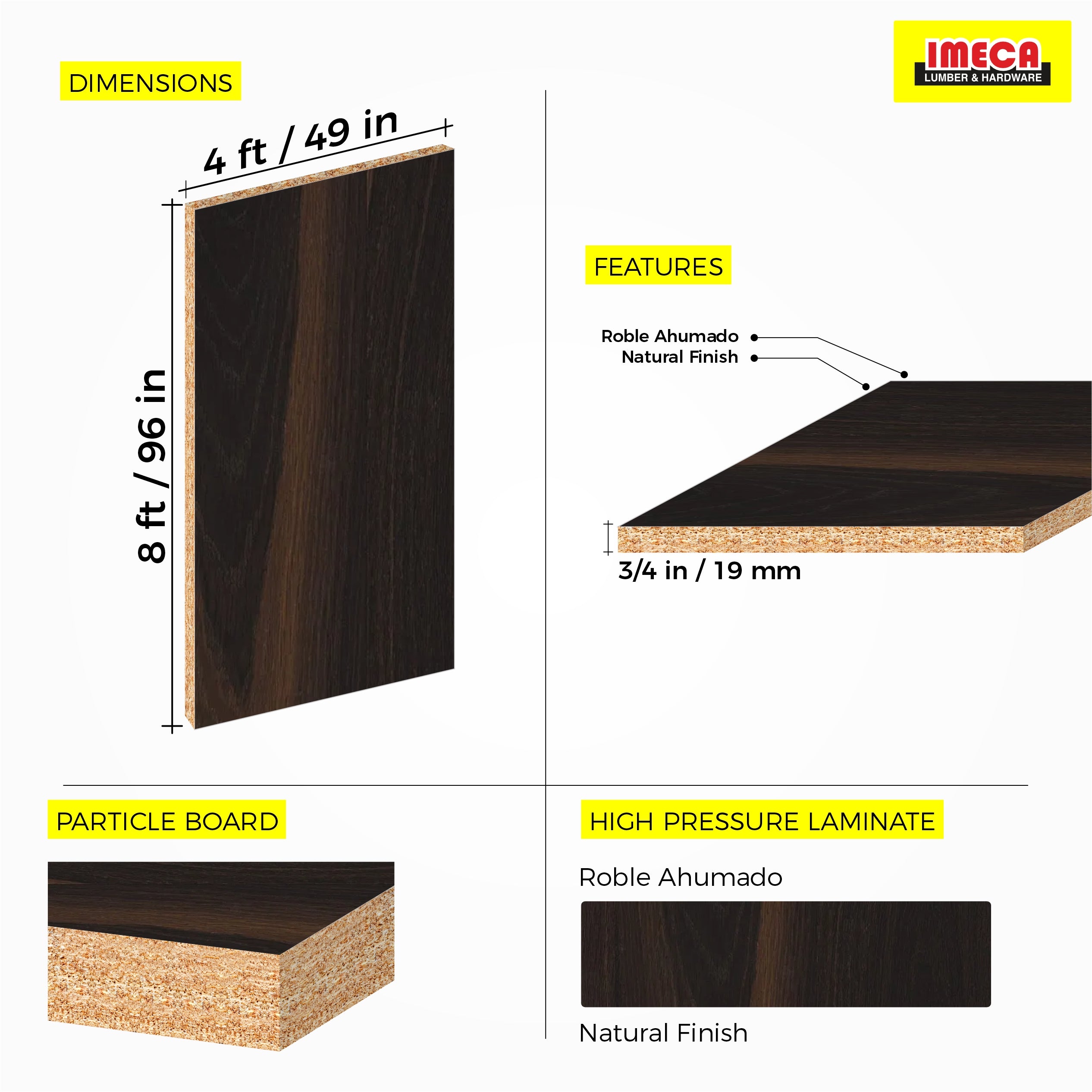 DISCONTINUED - MELAMINE NATU ROBLE AHUMADO 49X96 19MM