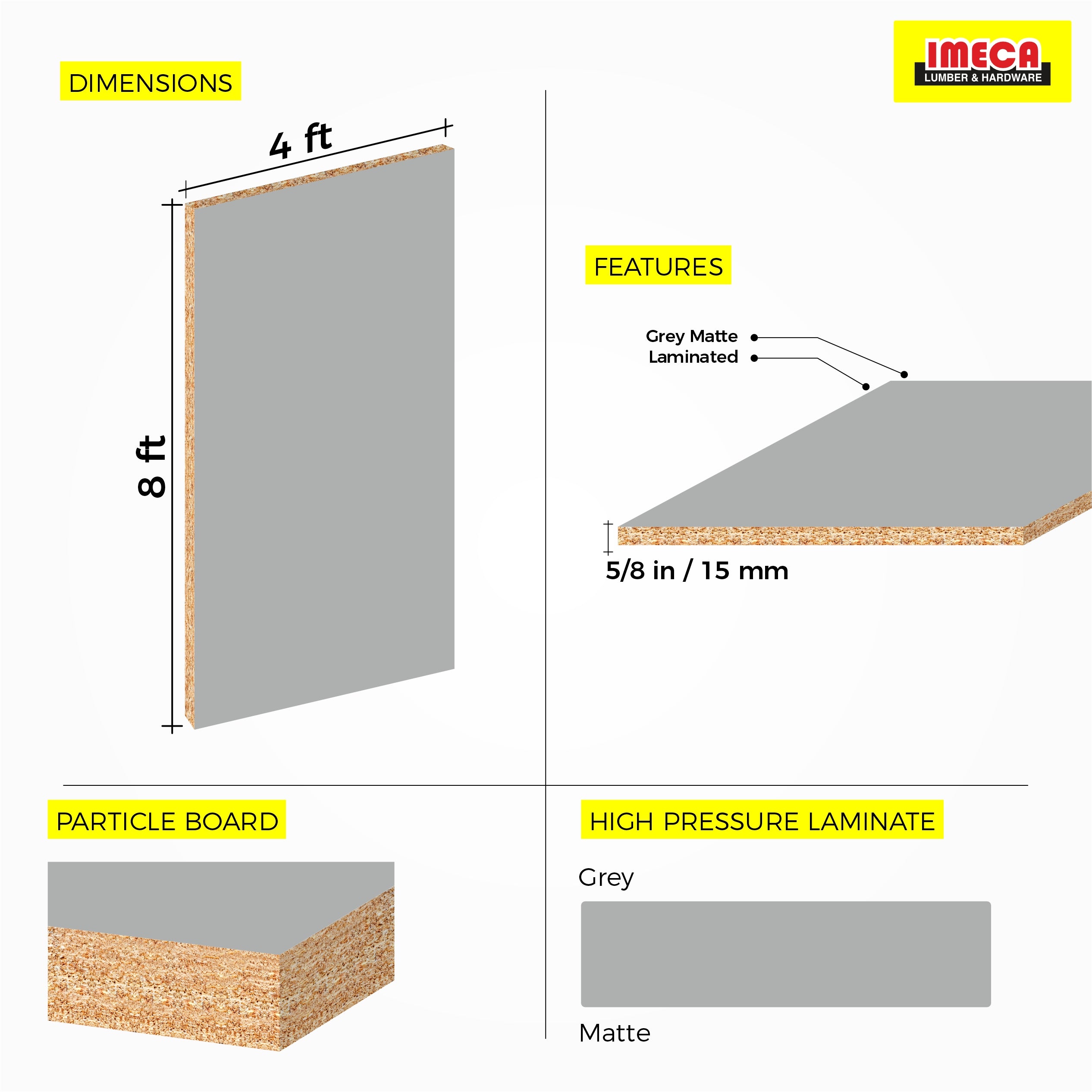 MELAMINE LIGHT GREY 5/8 4X8 (IMPORT) 15MM