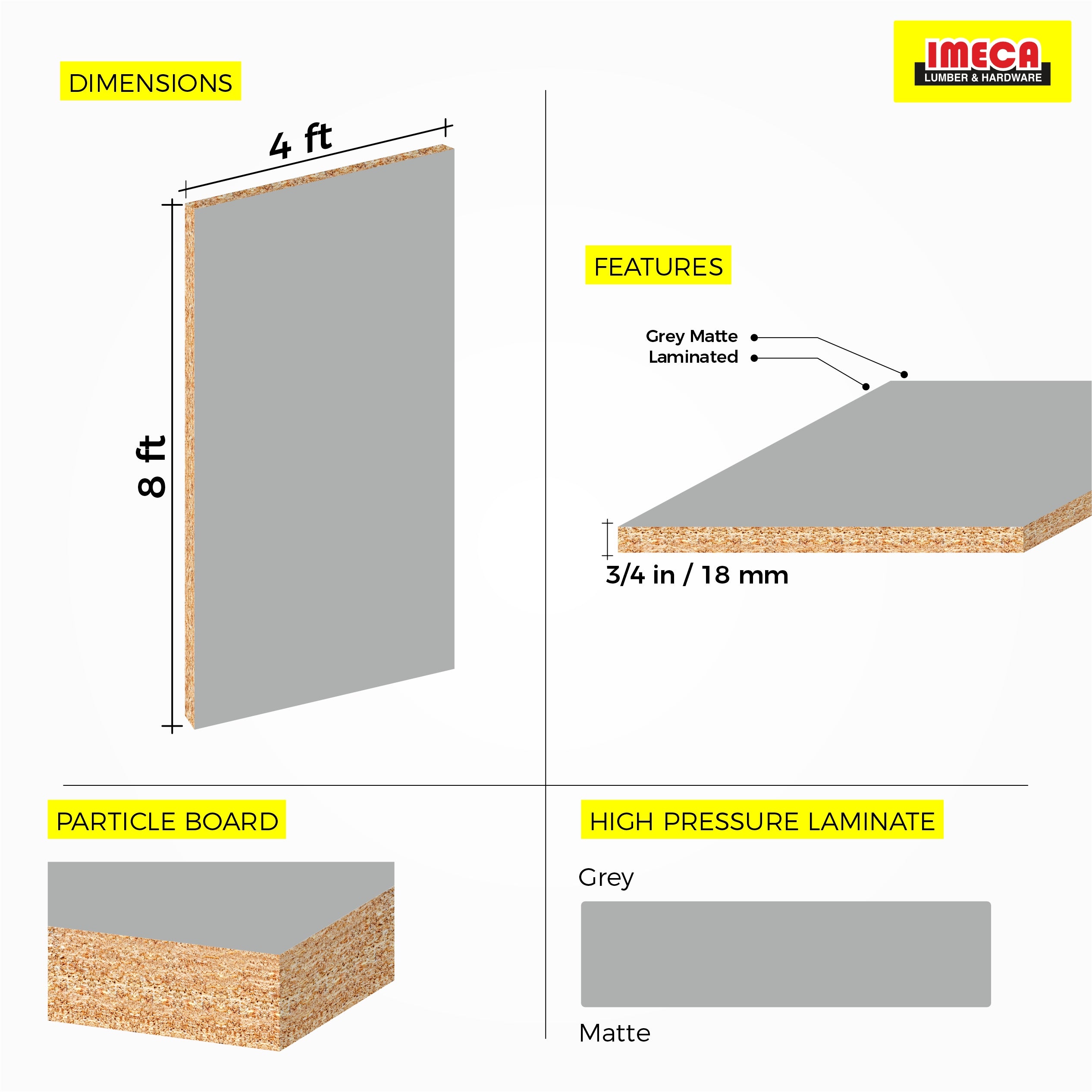 MELAMINE LIGHT GREY 3/4 4X8 (IMPORT) 18MM