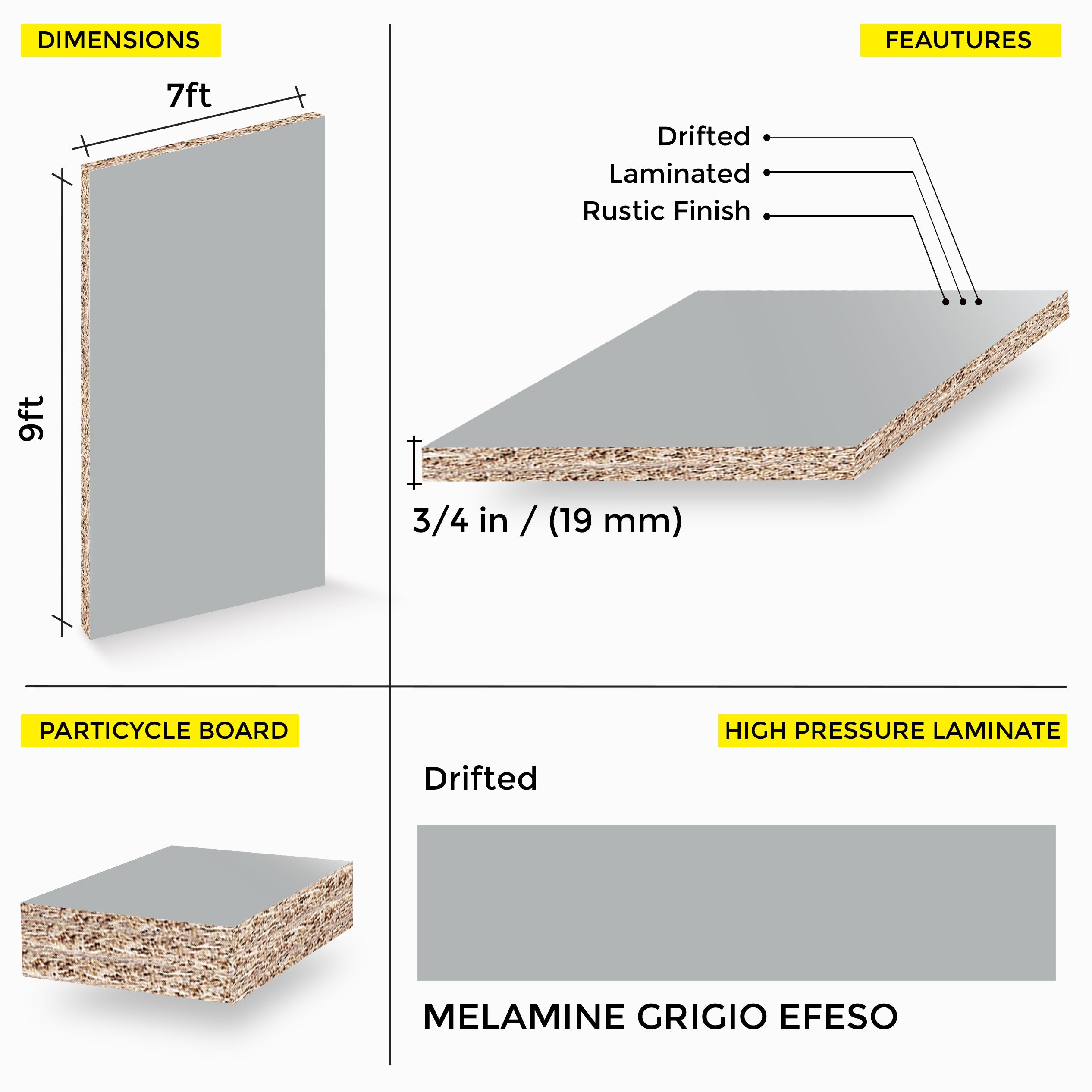 MELAMINE GRIGIO EFESO 7X9 19MM