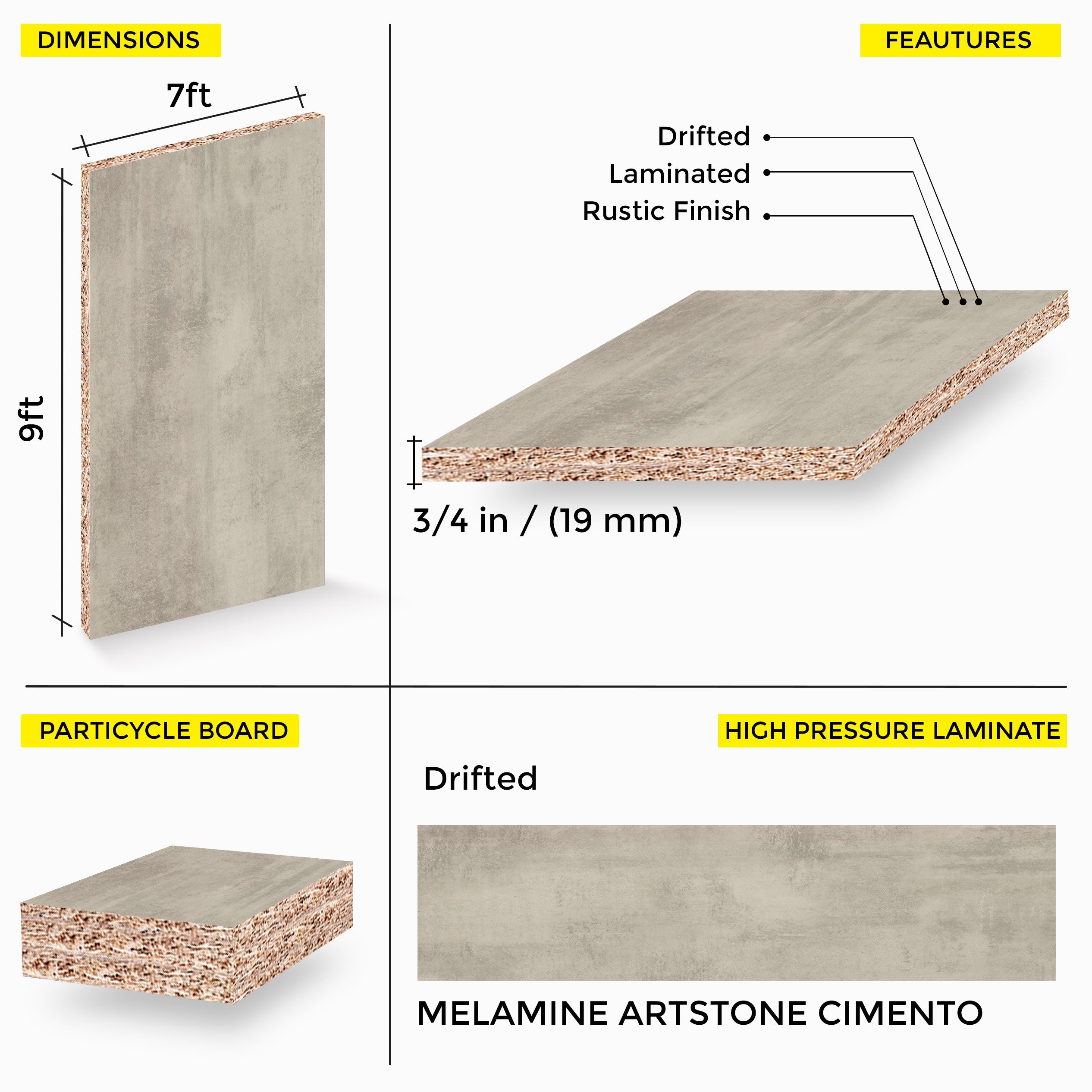 MELAMINE ARTSTONE CIMENTO 19MM