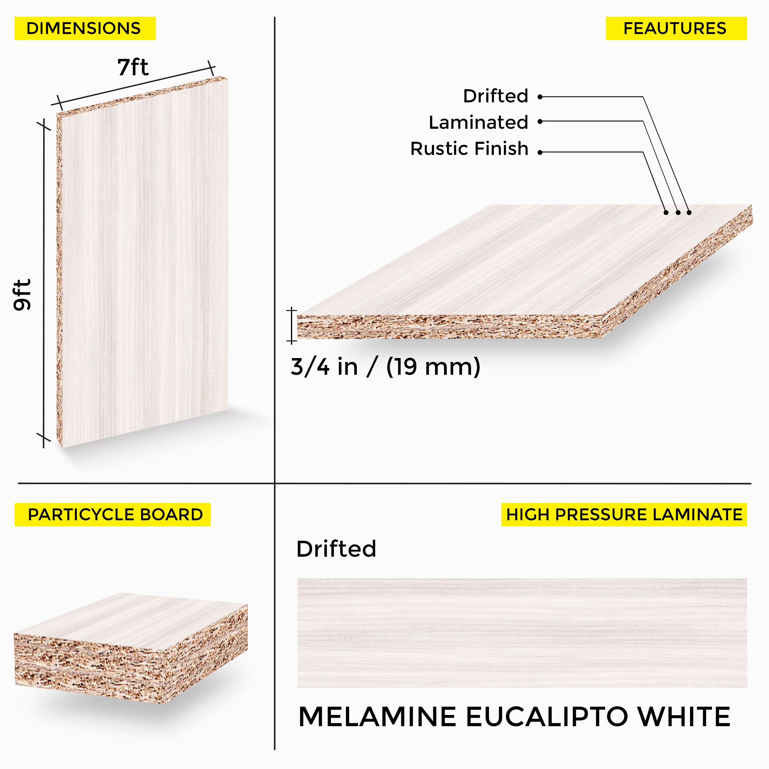 Eucalipto White Melamine 7 Ft X 9 Ft