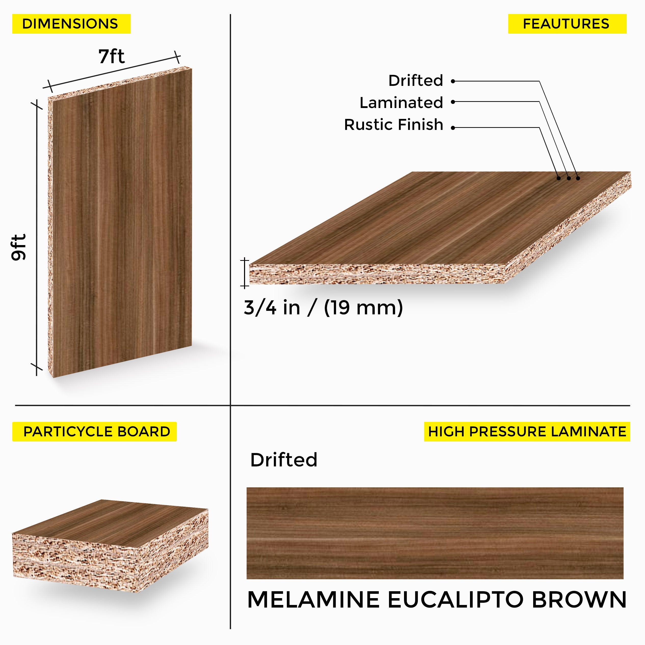 Eucalipto Brown Melamine 7 Ft X 9 Ft