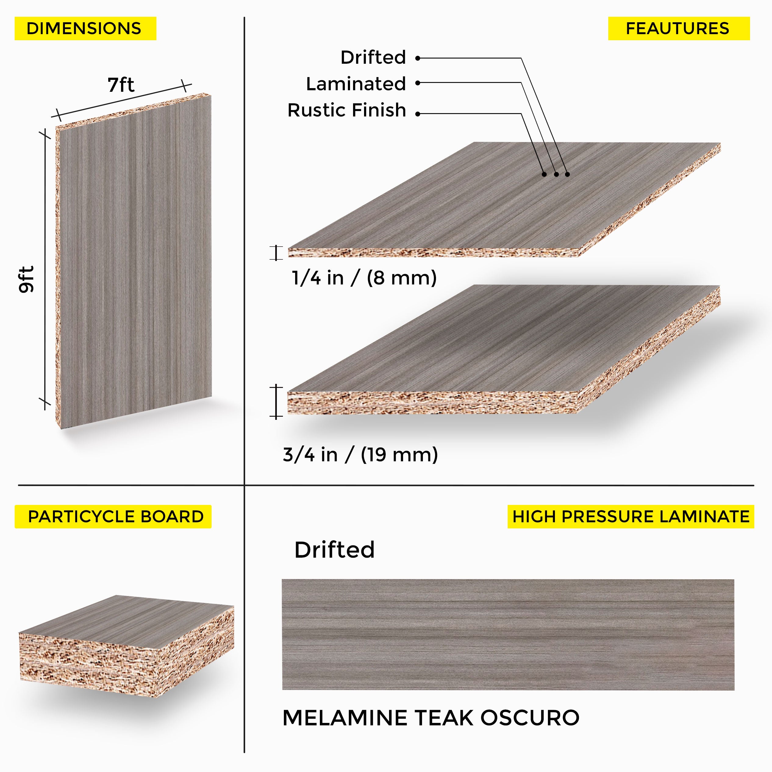 Teak Oscuro Melamine 7 Ft X 9 Ft