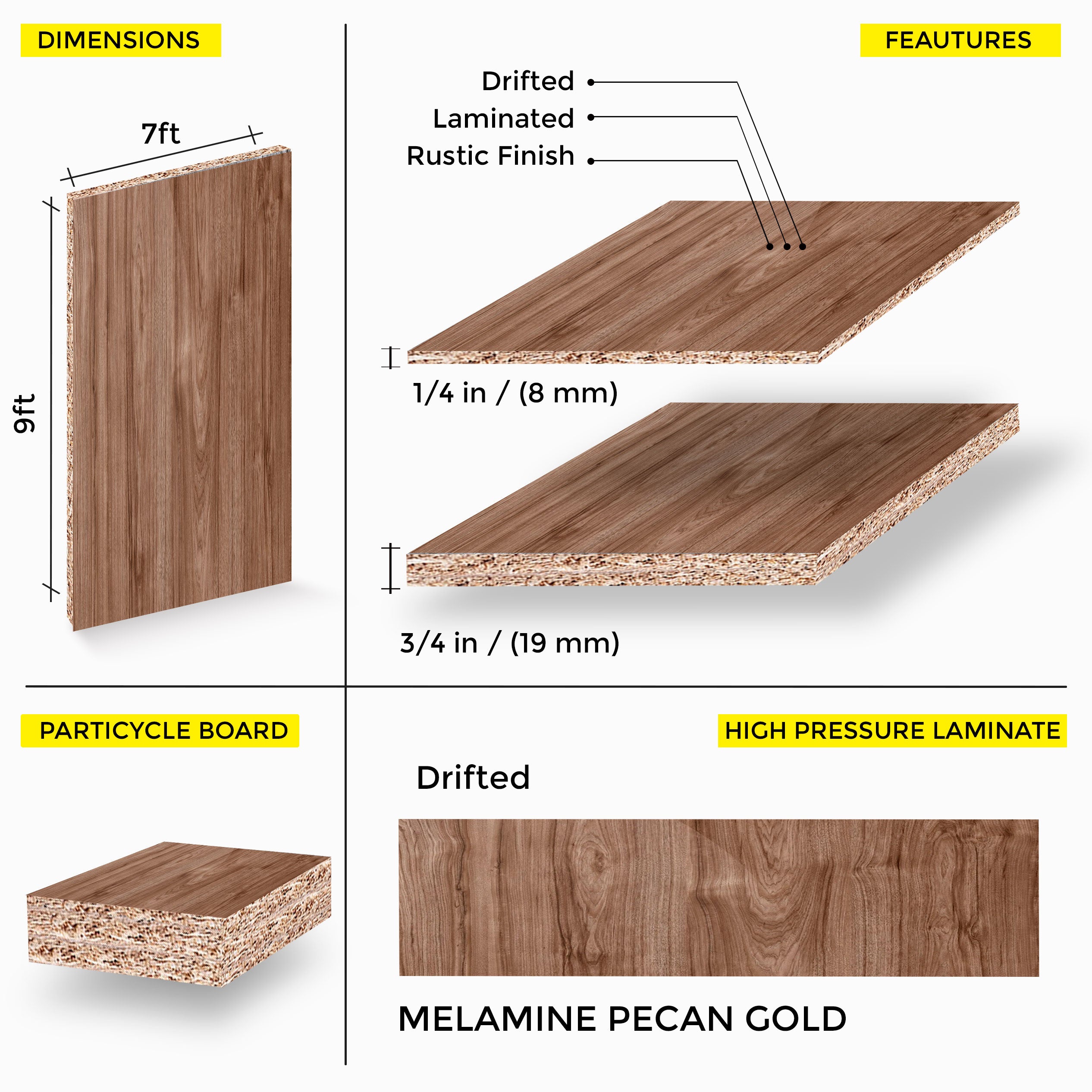 MELAMINE PECAN GOLD 7X9 19MM