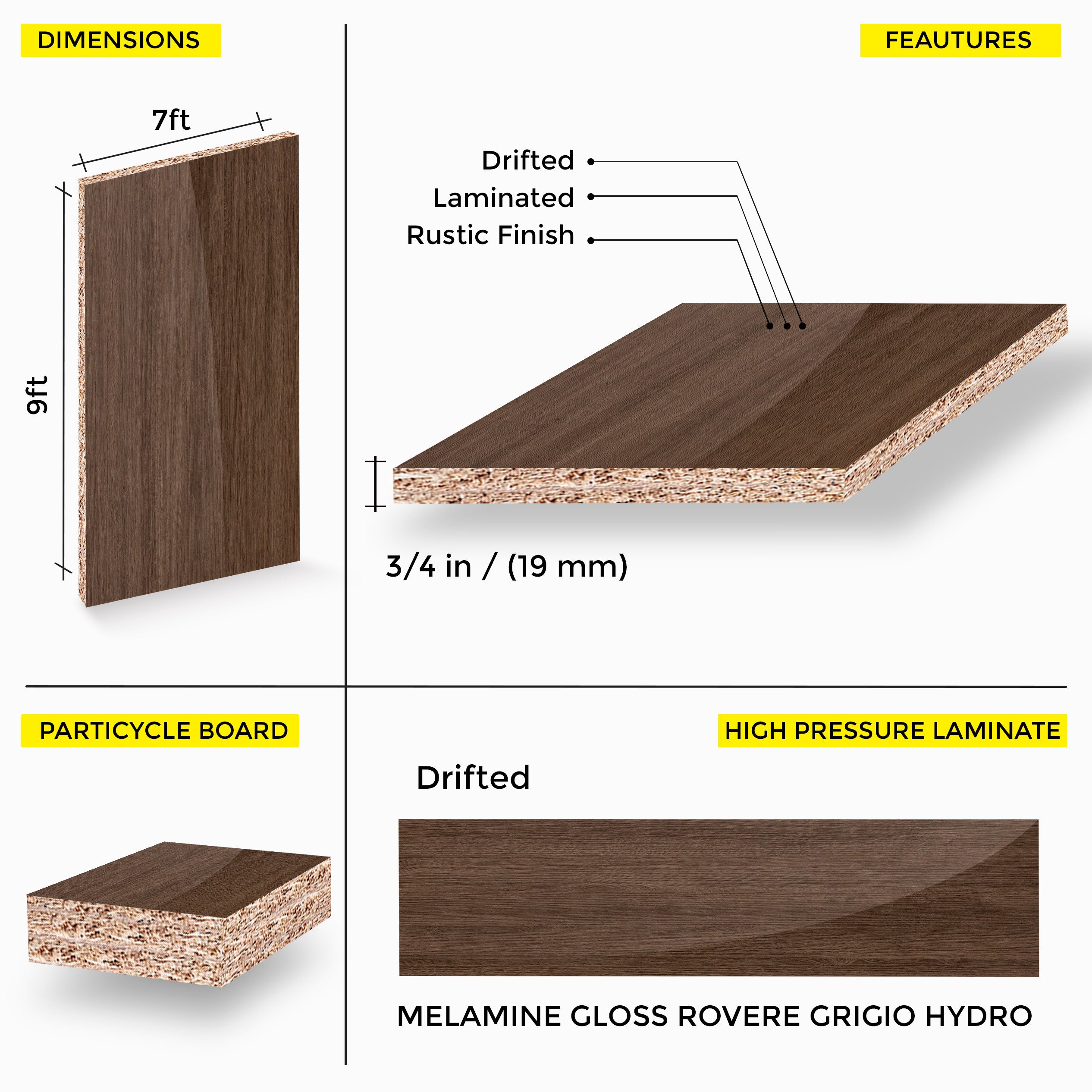 MELAMINE GLOSS ROVERE GRIGIO HYDRO 19MM